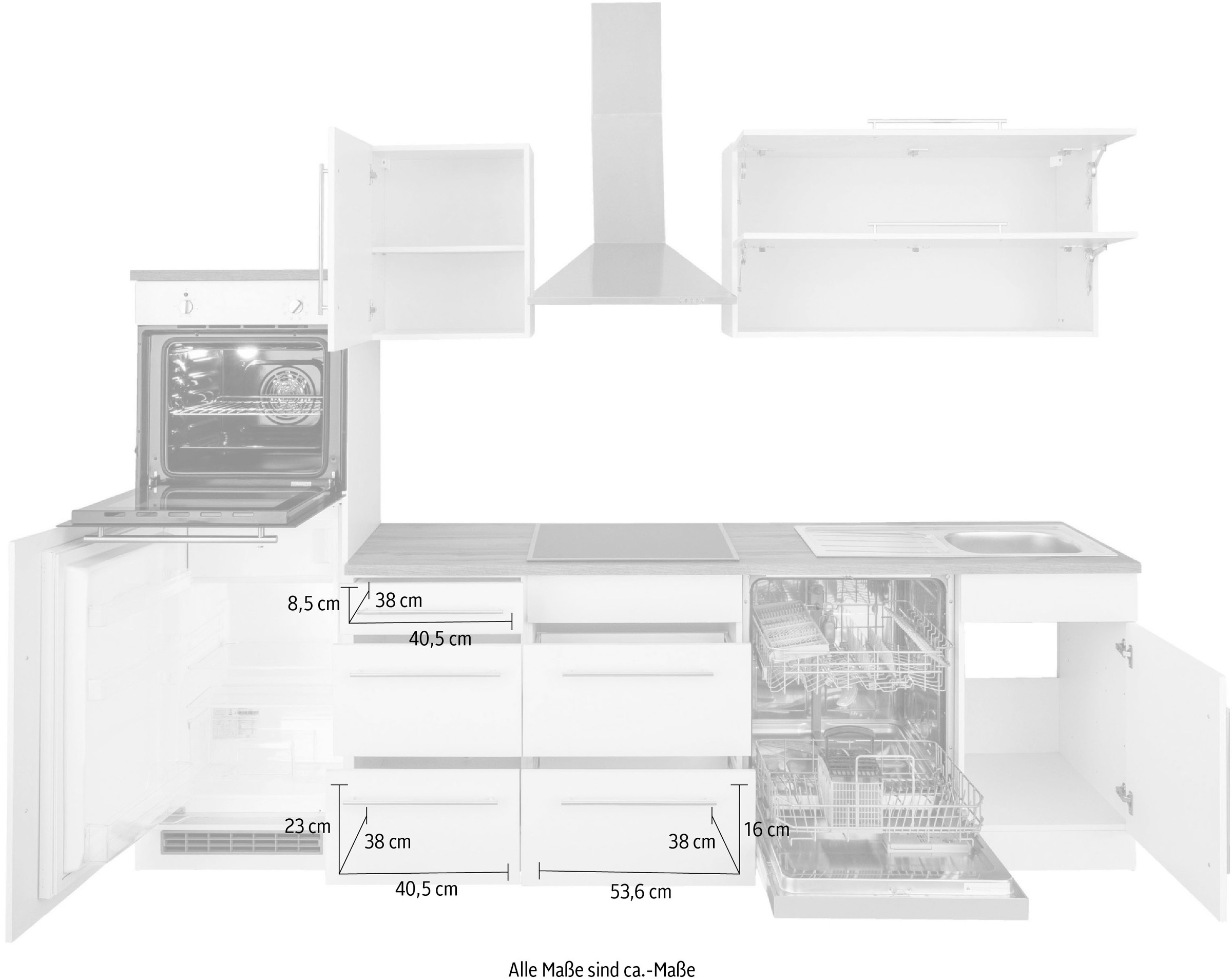 HELD MÖBEL Küchenzeile »Samos«, BAUR ohne E-Geräte, Breite | kaufen 280 cm