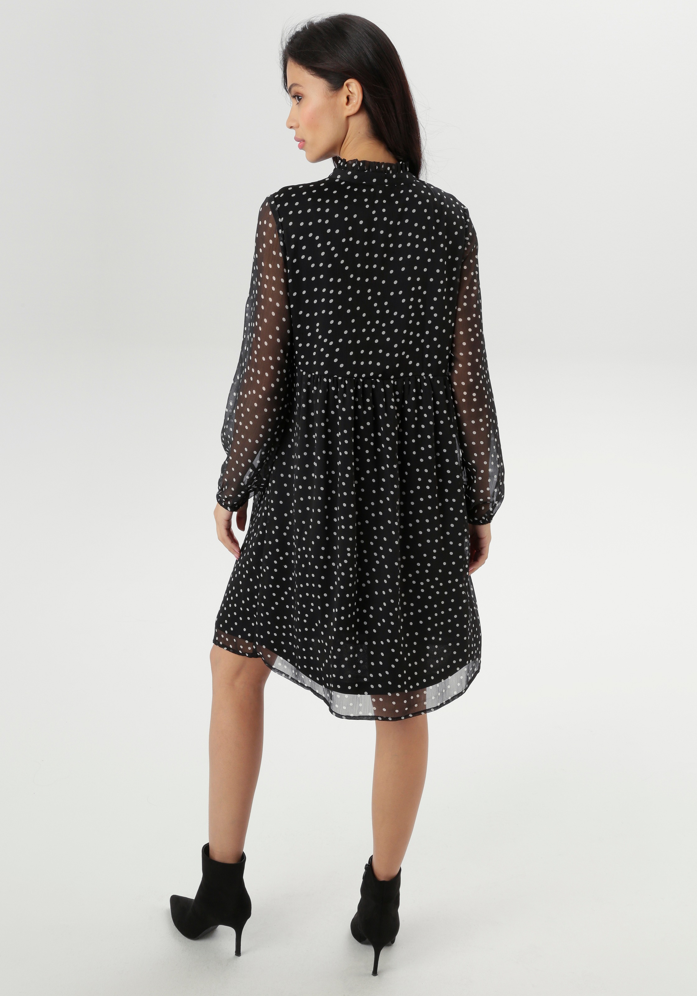 Aniston SELECTED Chiffonkleid, Mit kleinen Rüschen am Stehkragen und Bindebänder - NEUE KOLLEKTION