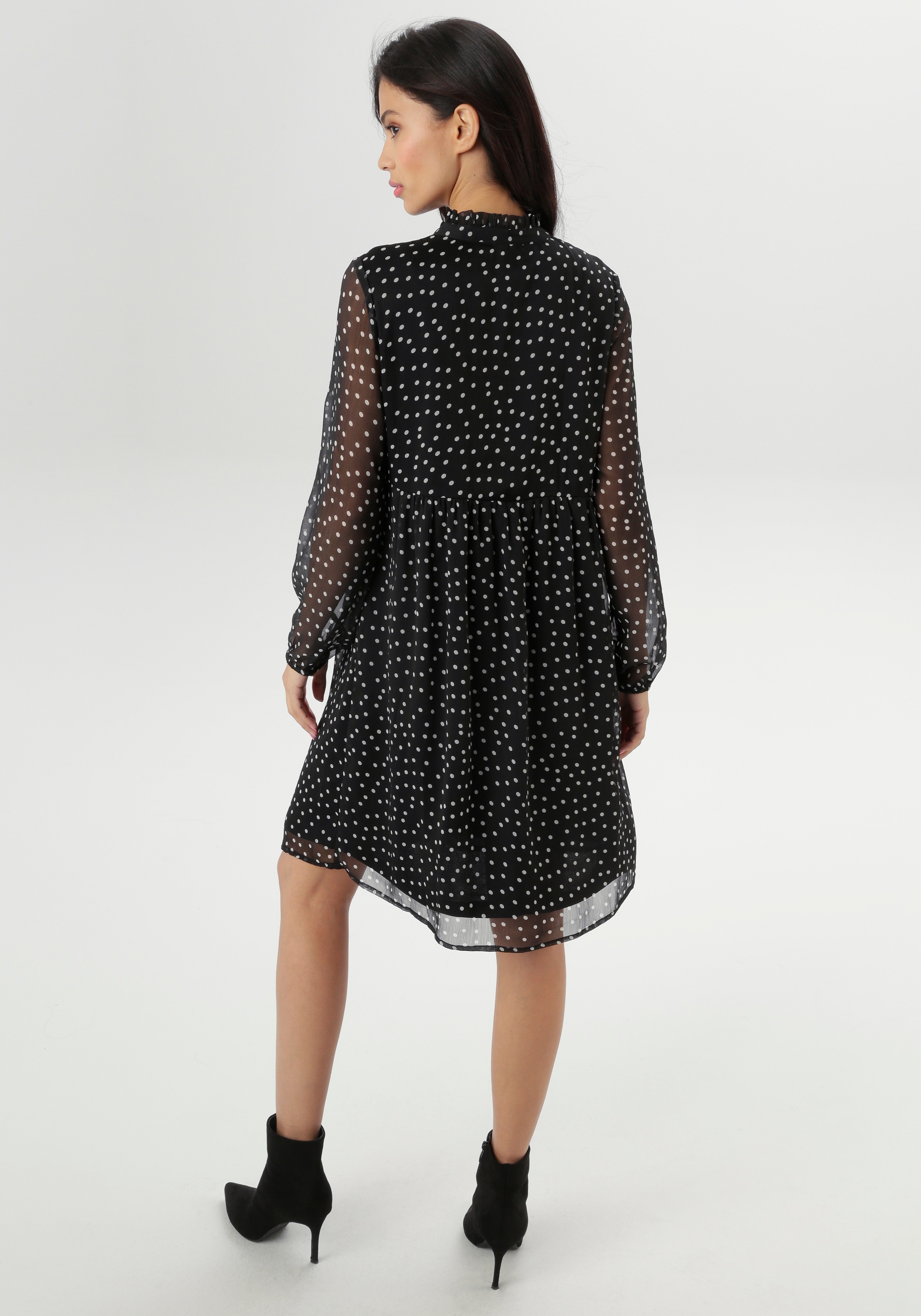 Thumbnail - Aniston SELECTED Chiffonkleid Mit kleinen Rüschen am Stehkragen und Bindebänder - NEUE KOLLEKTION