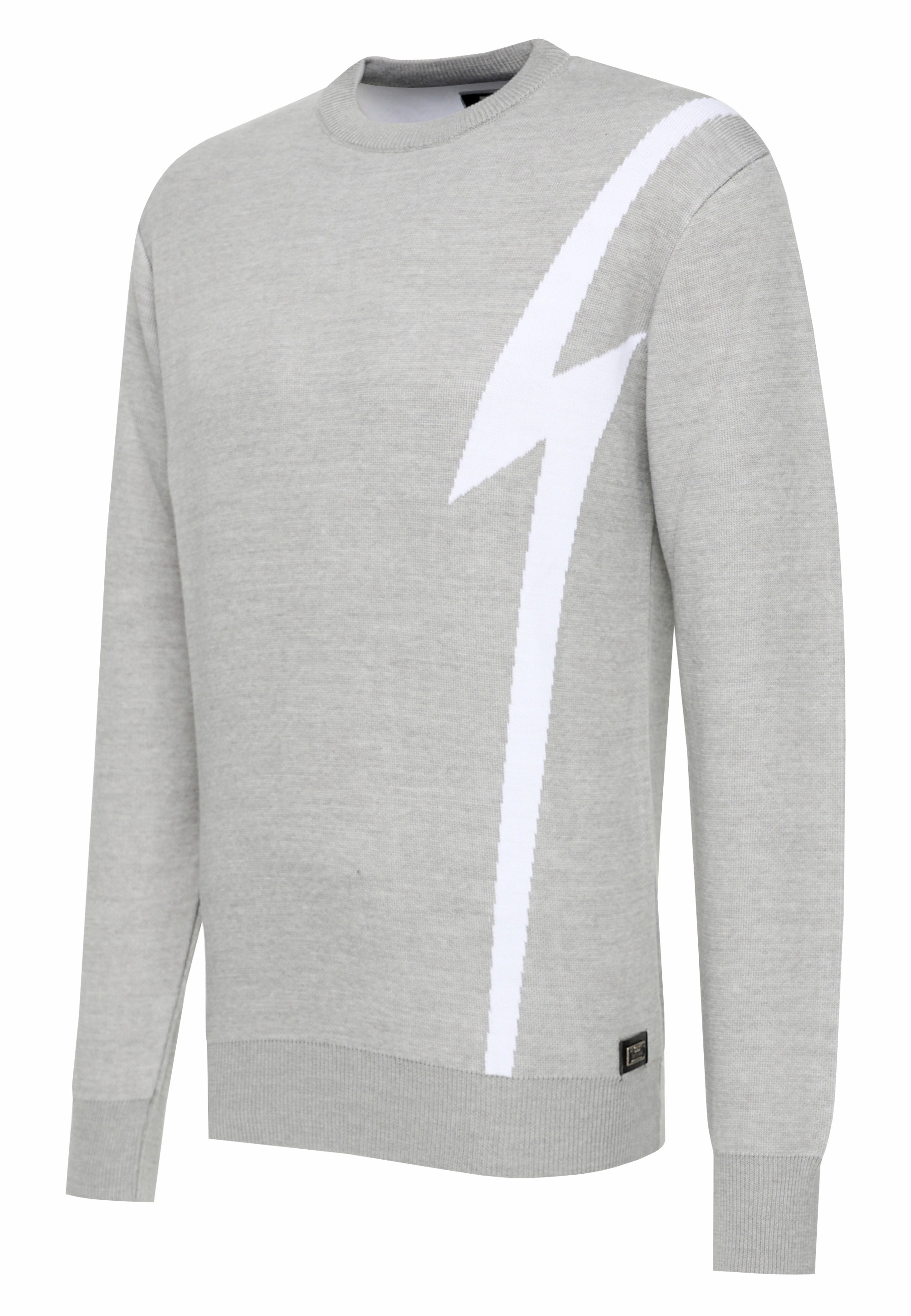 Strickpullover RUSTY NEAL, Herren, Gr. M, grau (grau, weiß), 75% Polyacryl, 25% Baumwolle, meliert, normal, Rundhals, Pullover Strickpullover, mit Blitz-Design 3