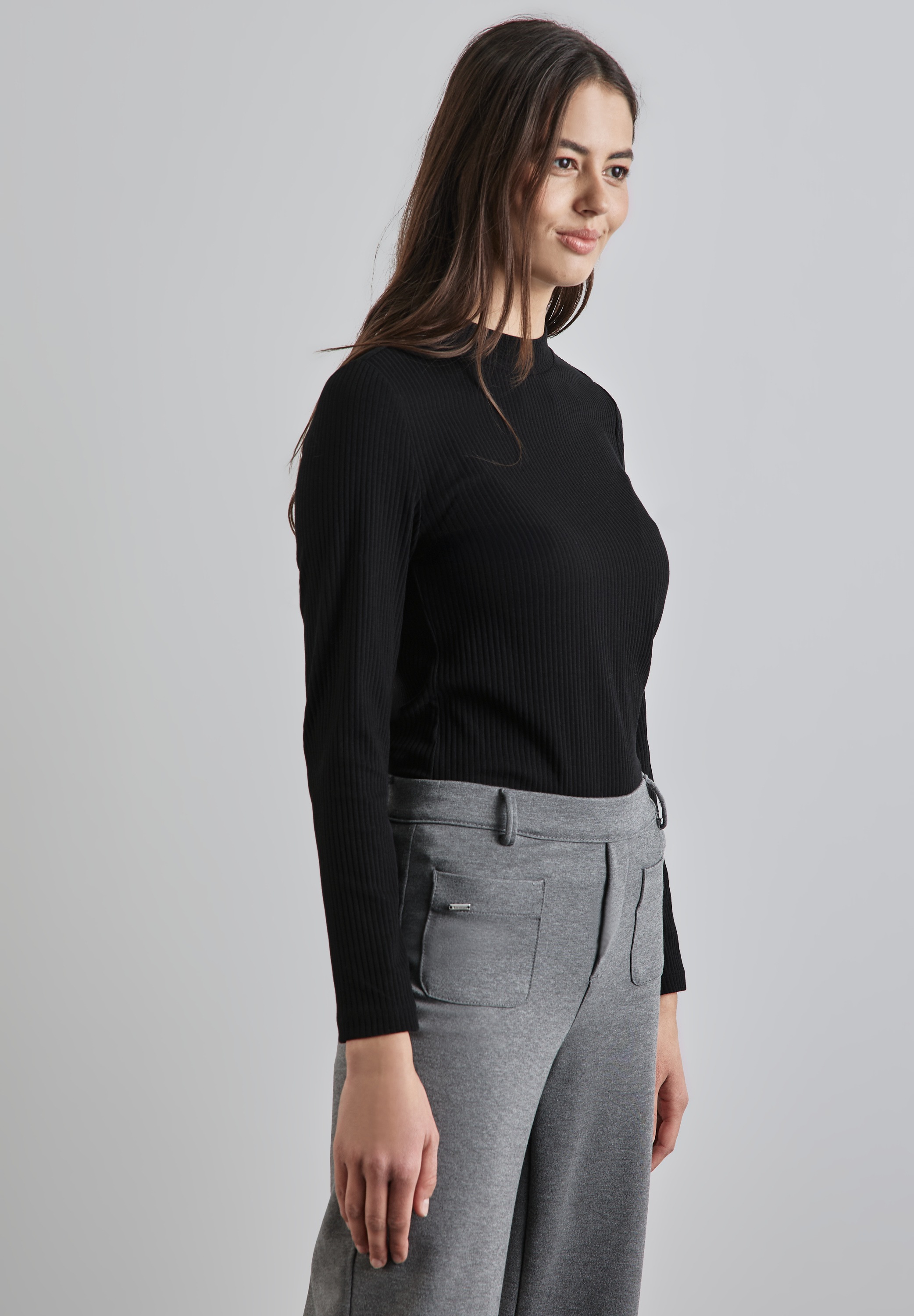 STREET ONE Langarmshirt, aus Baumwolle mit Stretchante günstig online kaufen