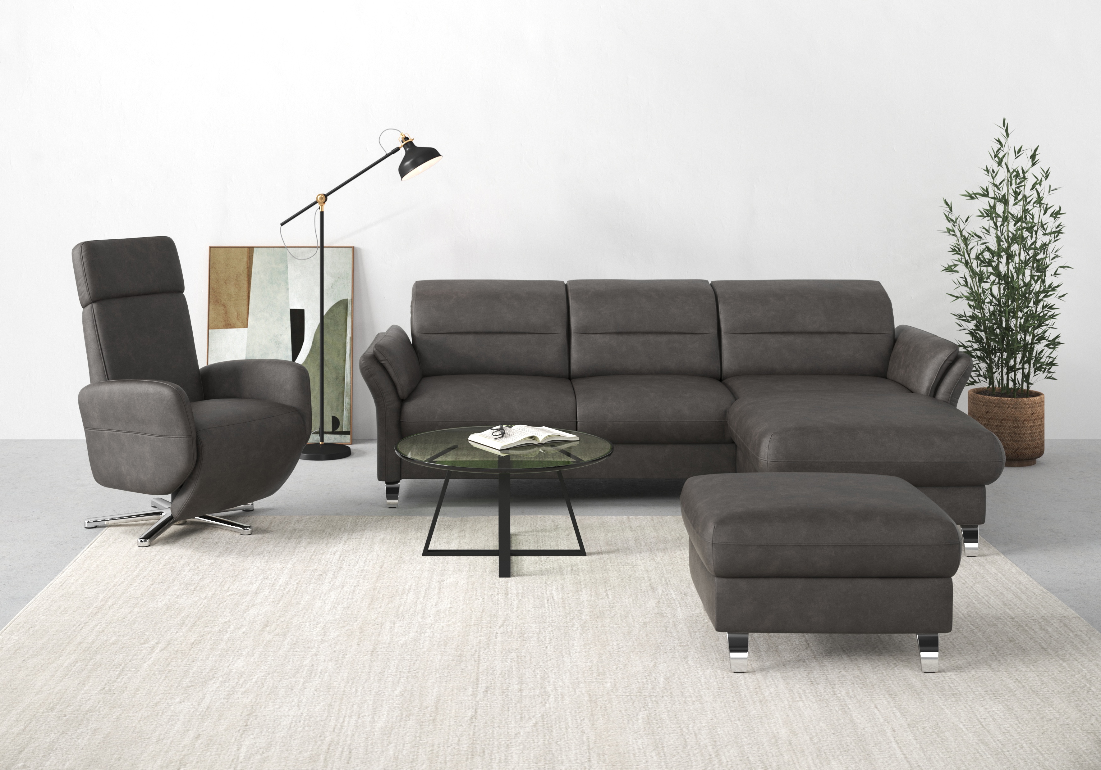 sit&more Ecksofa "Grenoble L-Form mit Federkern" wahlweise mit Schlaffunktion, Bettkasten, Arm- und Kopfteilverstellung