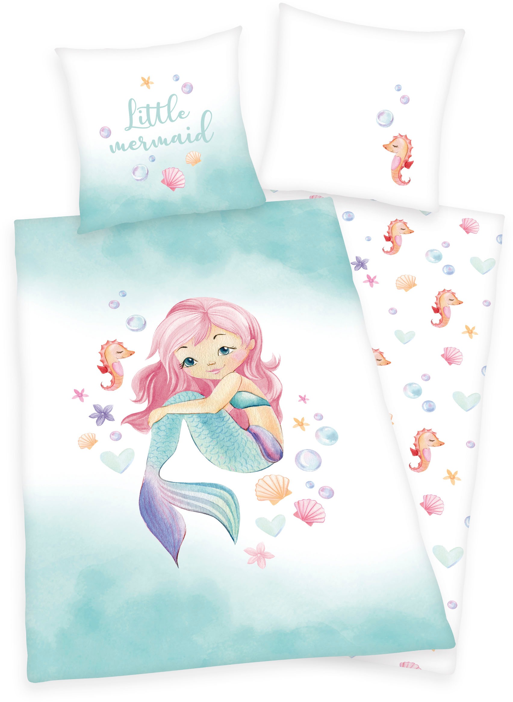 Wendebettwäsche, bunt, HERDING YOUNG COLLECTION, Renforcé, Obermaterial: 100% Baumwolle, Bettwäsche, "Little Mermaid", mit liebevollem Motiv