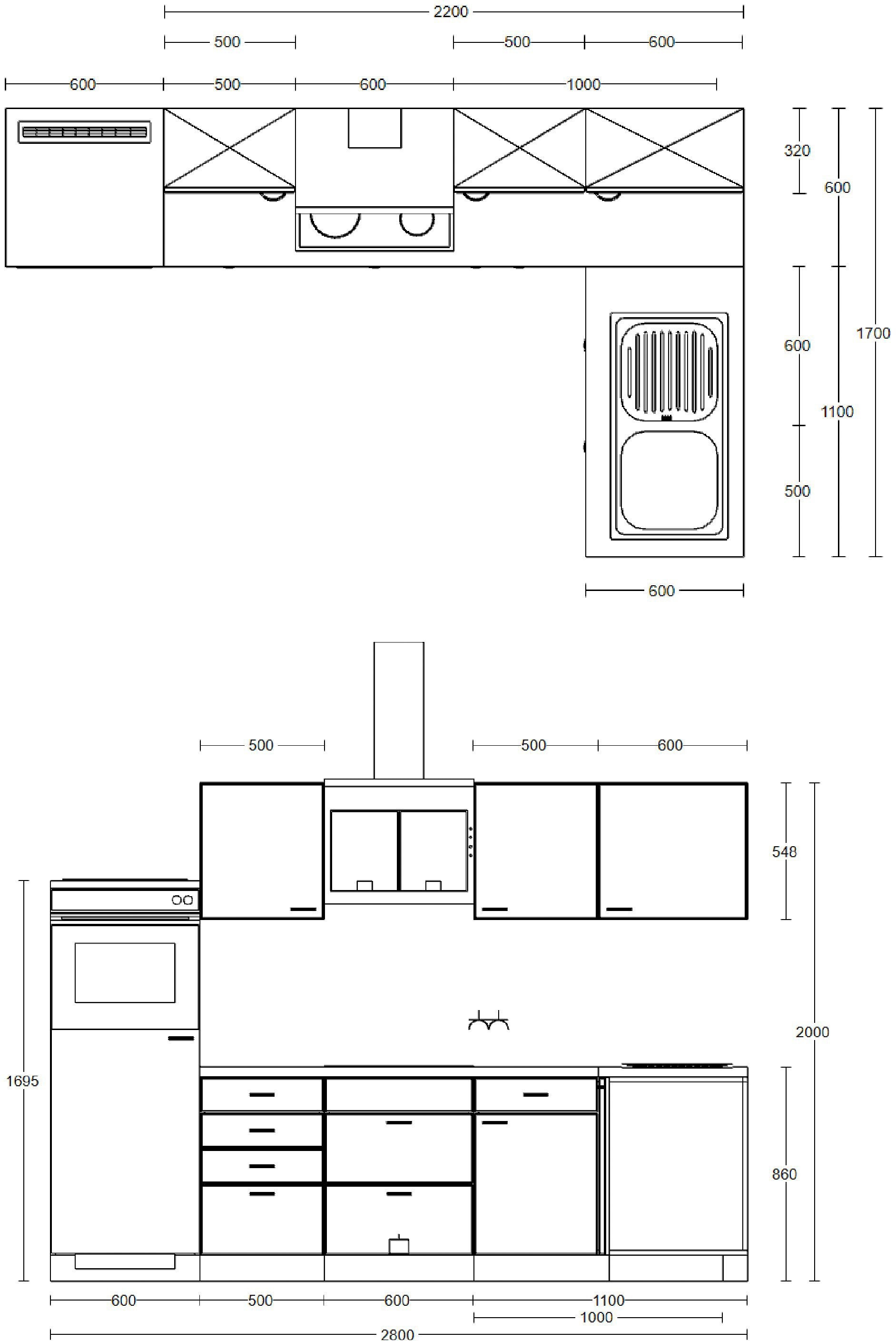 Flex-Well Küche »Riva«, wahlw. mit E-Geräten, Stellmaß 280x170 cm