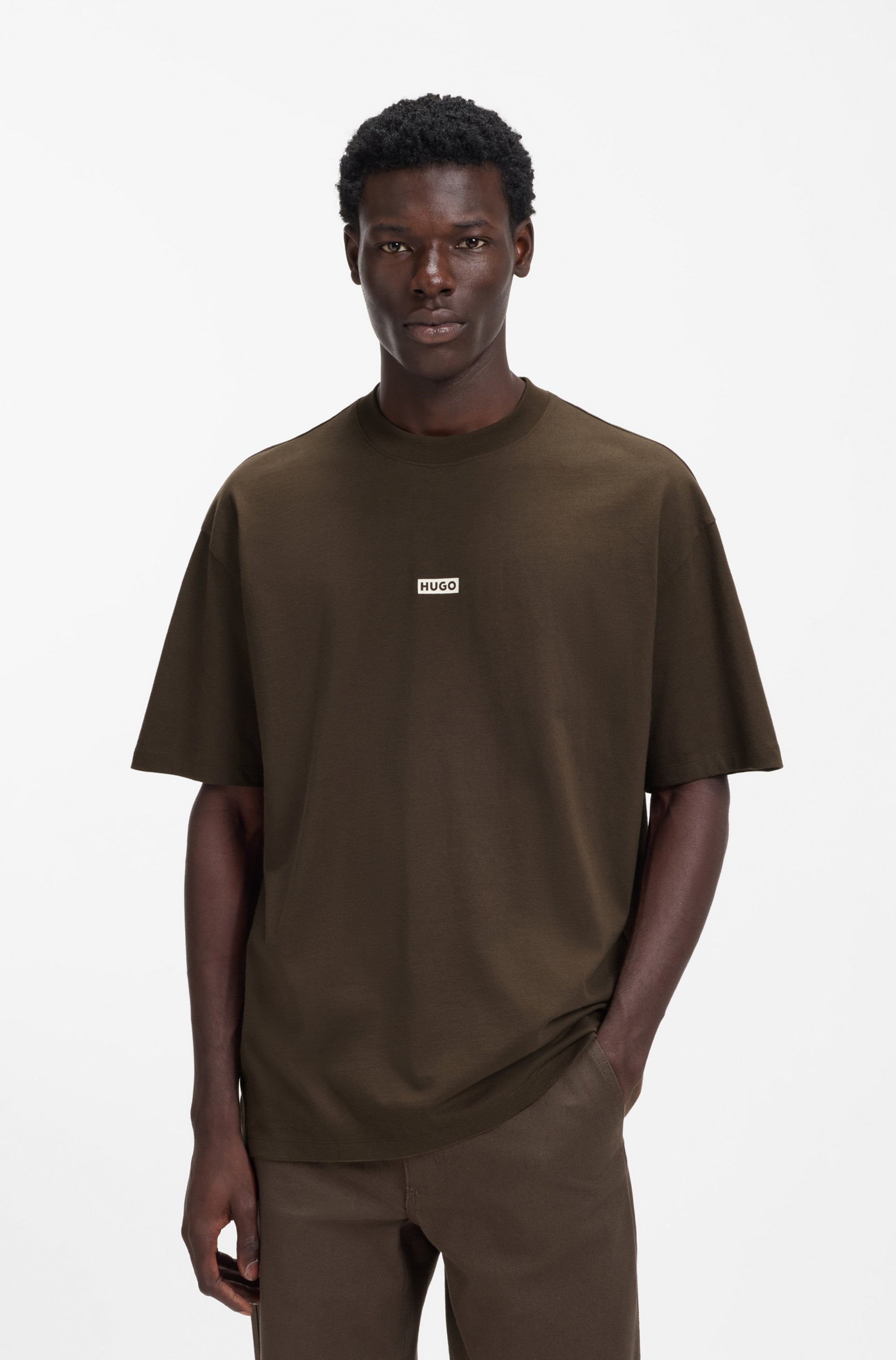 HUGO T-Shirt "Nalono" mit Logodruck, Oversized Look mit Backprint