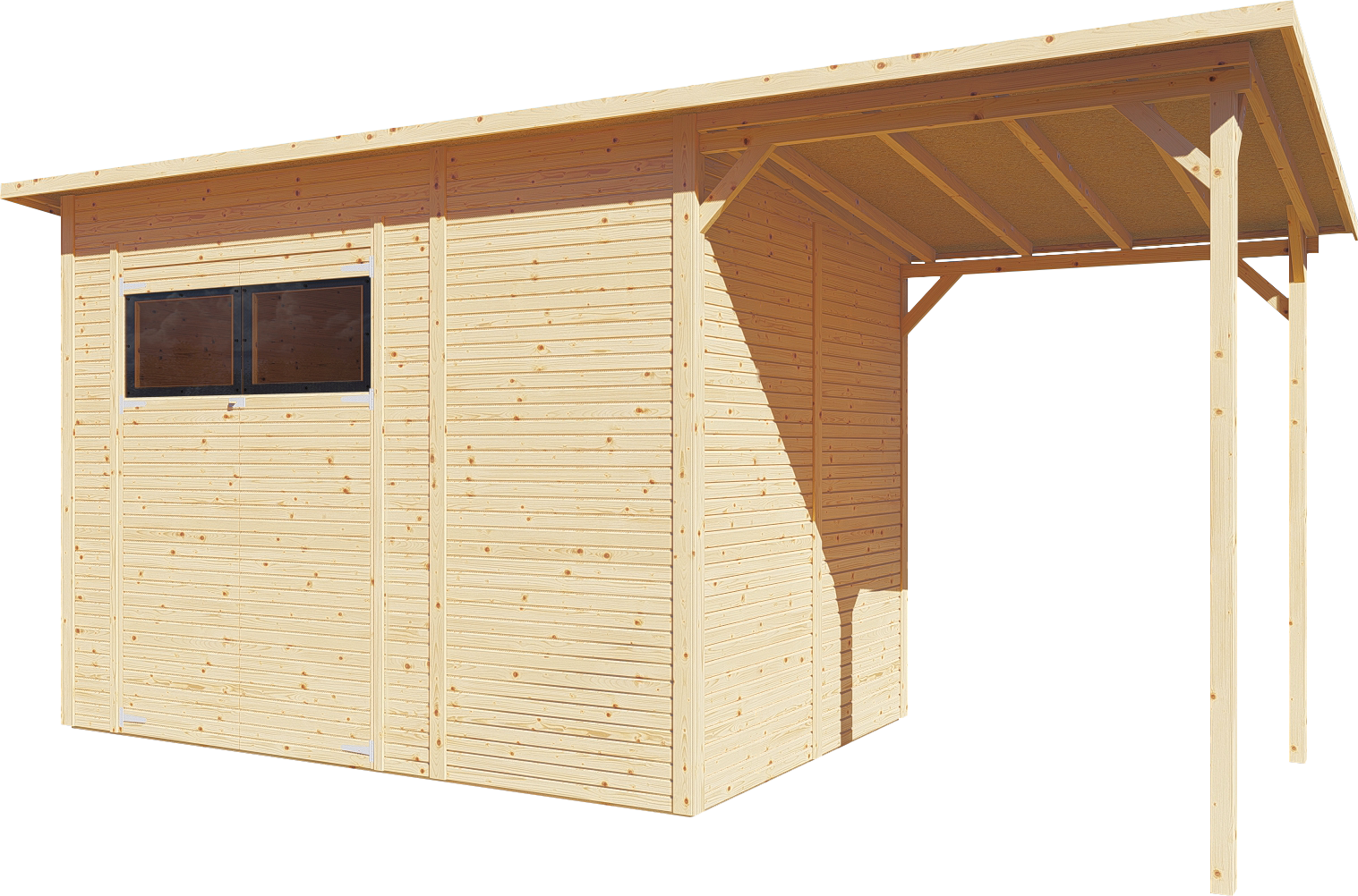 BERTILO Gartenhaus »Pent Modern 4 Plus naturbelassen«, mit hohen Seitenwänden und einer 1,88 m hohen Doppeltür