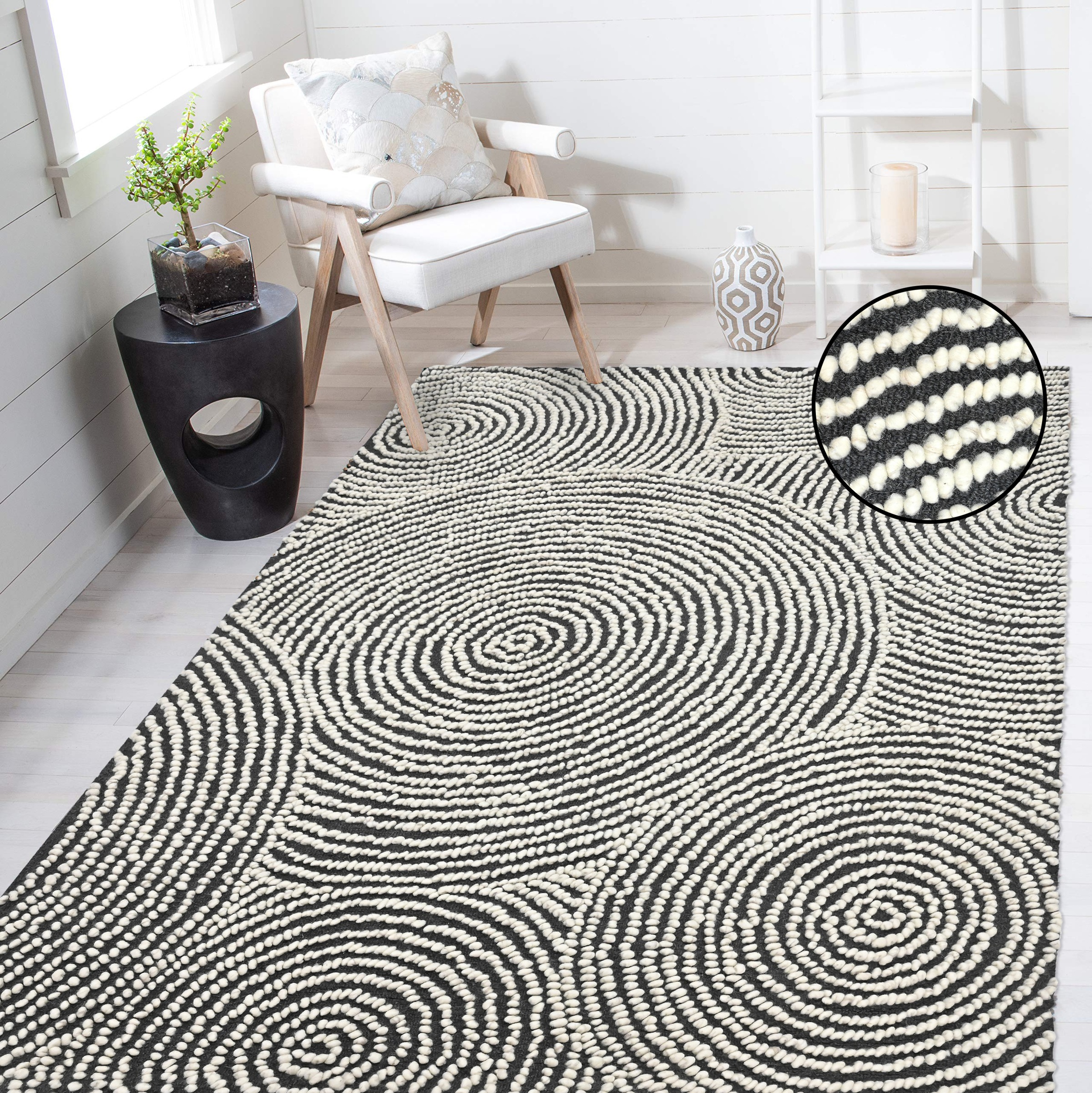 my home Wollteppich »Wolly Kreis, handgewebt aus Wolle«, rechteckig, 10 mm Höhe, Handweb Teppich, Schlafzimmer, Esszimmer, Wohnzimmer