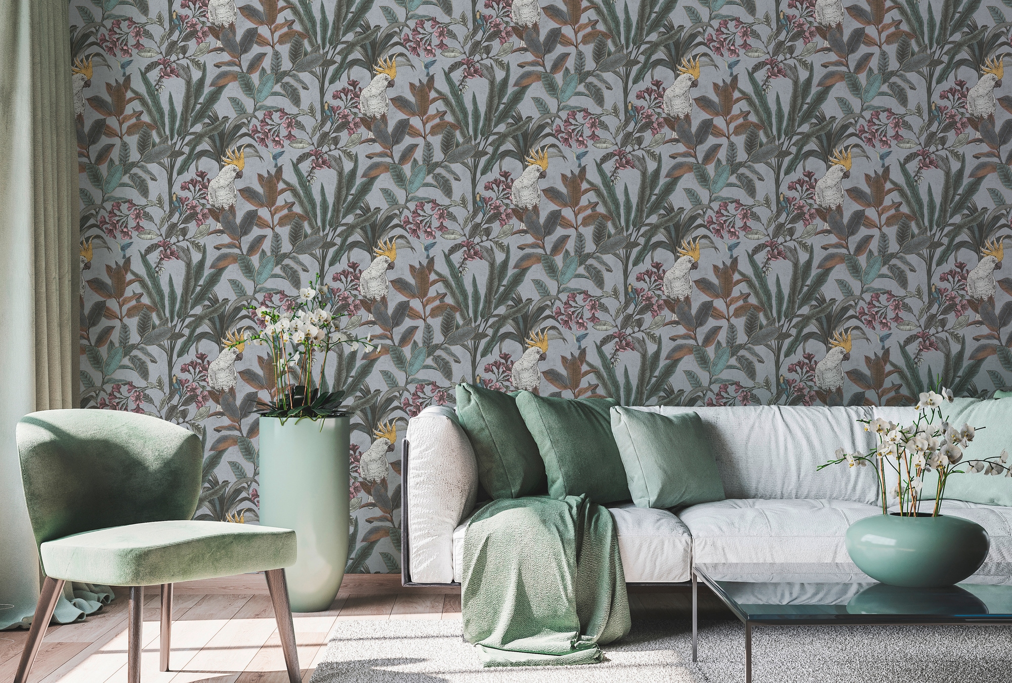 A.S. Création Vliestapete »PintWalls II Dschungel-Tapete Mustertapete Papagei Tiere«, matt, Vliestapete Tiere für Schlafzimmer Küche Wohnzimmer Dschungel Design