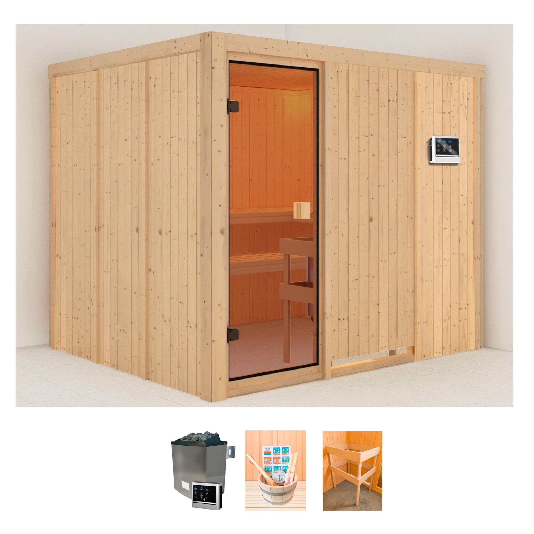 welltime Sauna »Nadima«, (Set), 9-kW-Ofen mit ext. Steuerung, mit 6-tlg. Zubehörset kaufen
