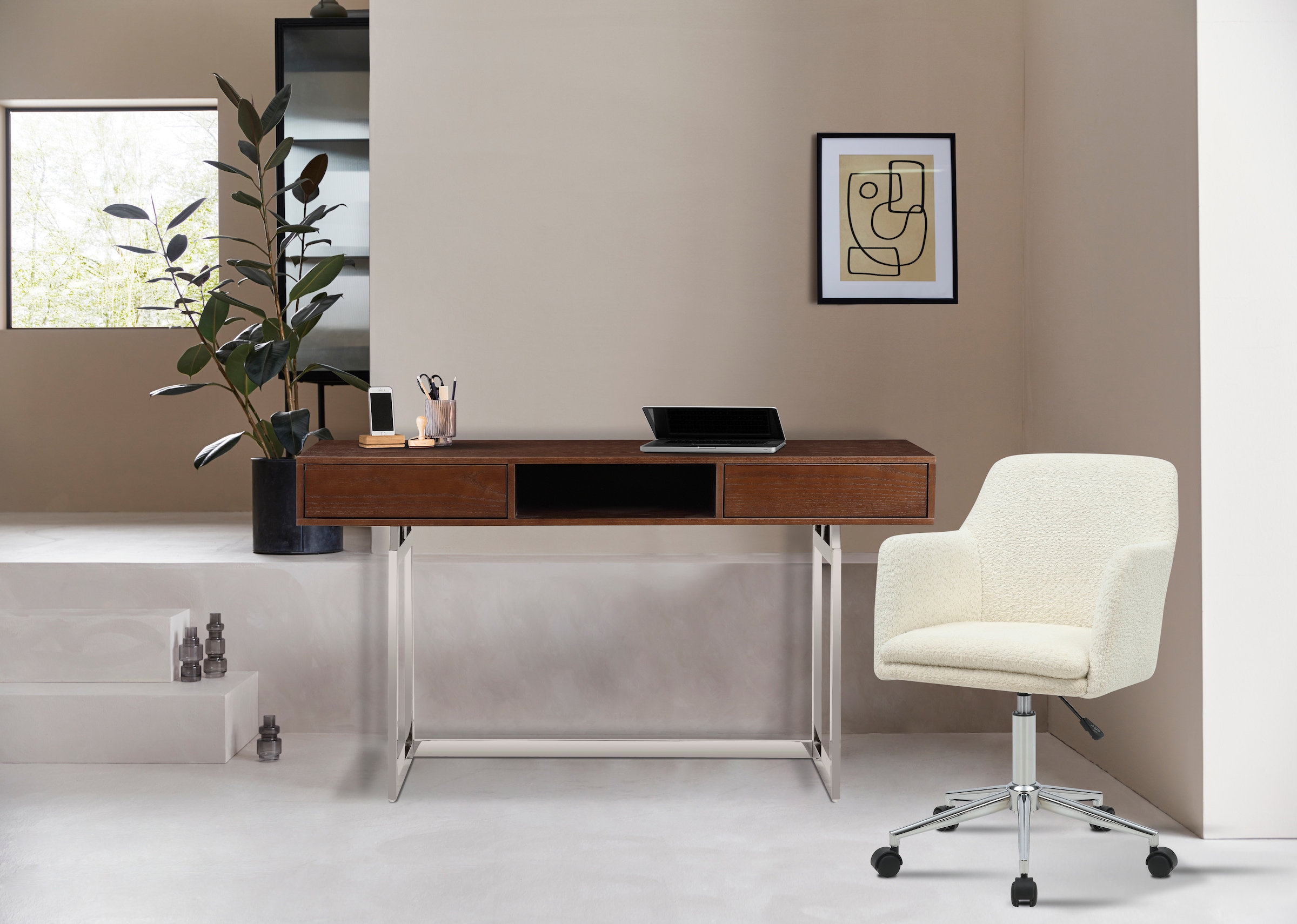 LeGer Home by Lena Gercke Schreibtisch »Danuta«, Furnierholz, Kufen aus Edelstahl, Breite 140 cm