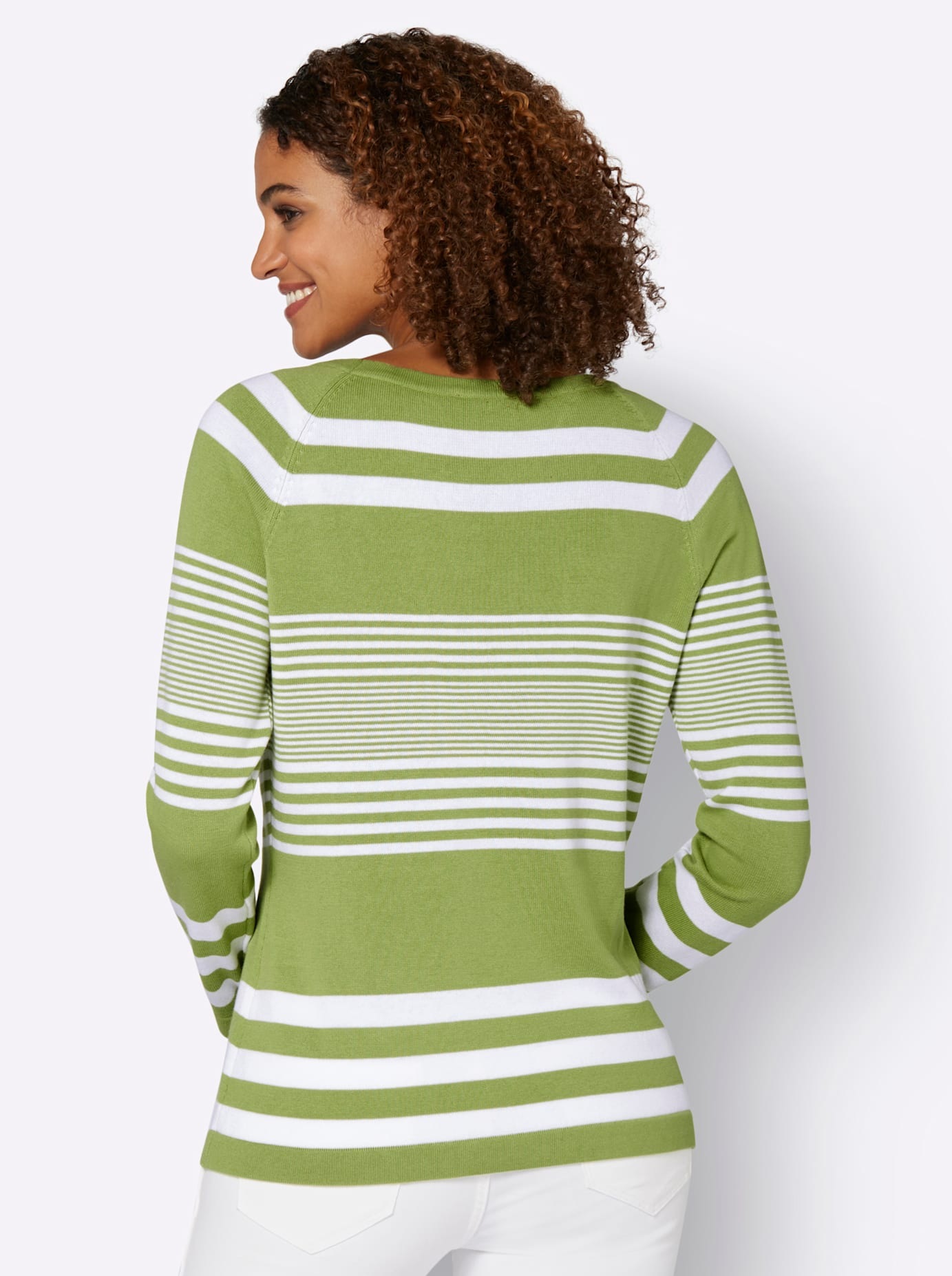 Streifenpullover CASUAL LOOKS "Pullover", Damen, Gr. 44, grün (kiwi, weiß, gestreift), 100% Baumwolle, gemustert, gestreift, mehrfarbig, Pullover Streifenpullover 3