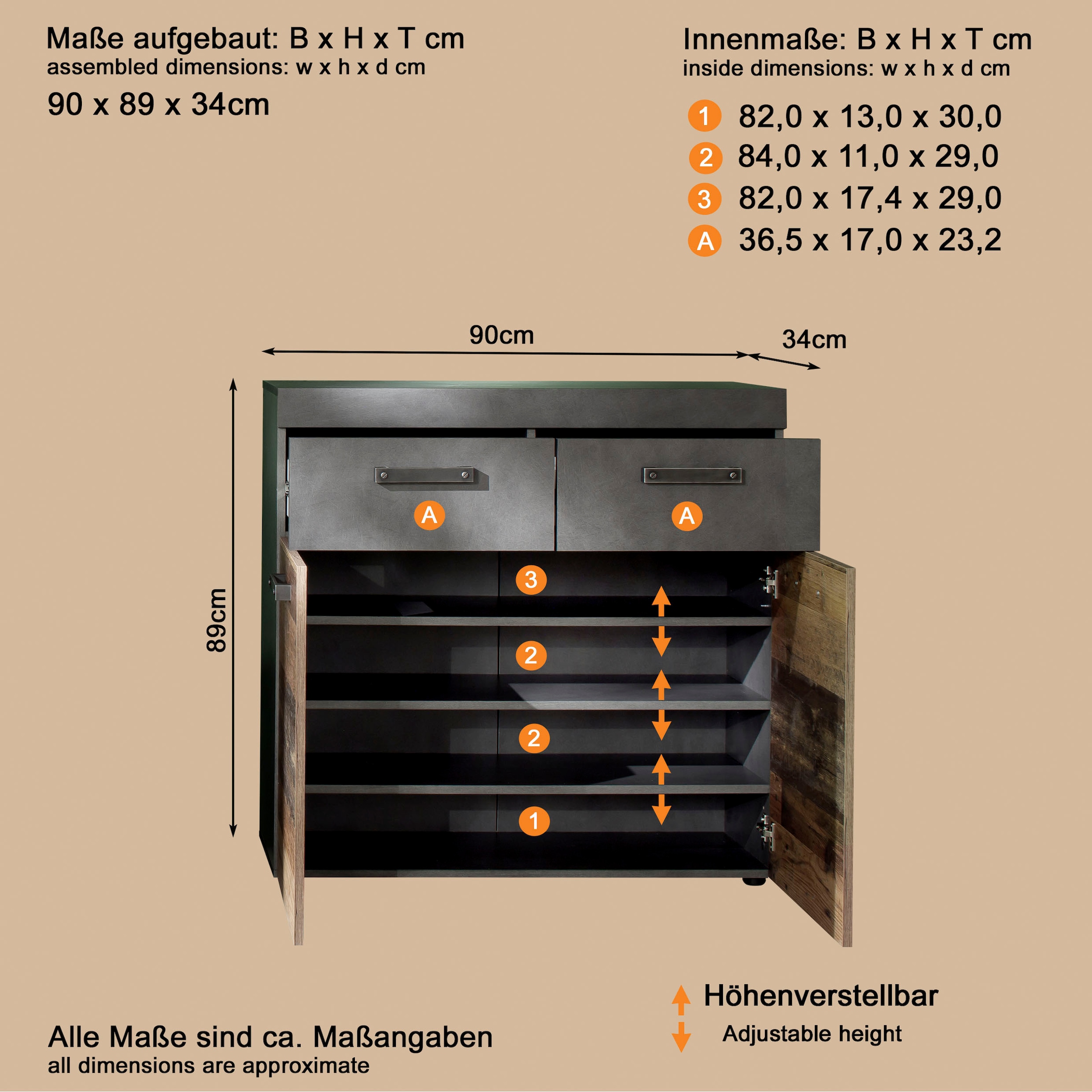 Home affaire Schuhschrank »Ilana« Schuhschrank für 16 Paar Schuhe - (B/T/H) 90/34/89 cm
