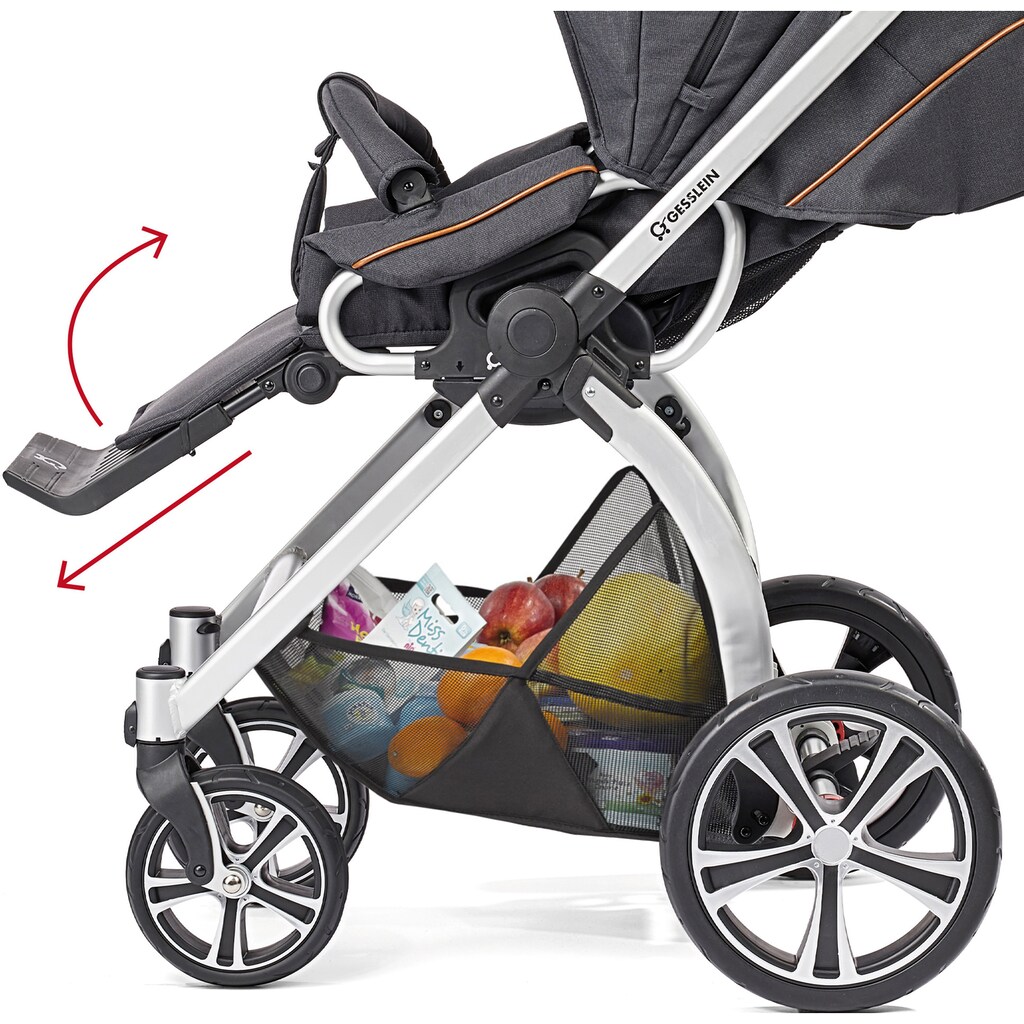 Gesslein Kombi-Kinderwagen »FX4 Classic, schwarz/tabak, hellgrau mel./Sterne grau/mintgrün meliert«, mit Wanne CX3; Design & Handarbeit aus Deutschland