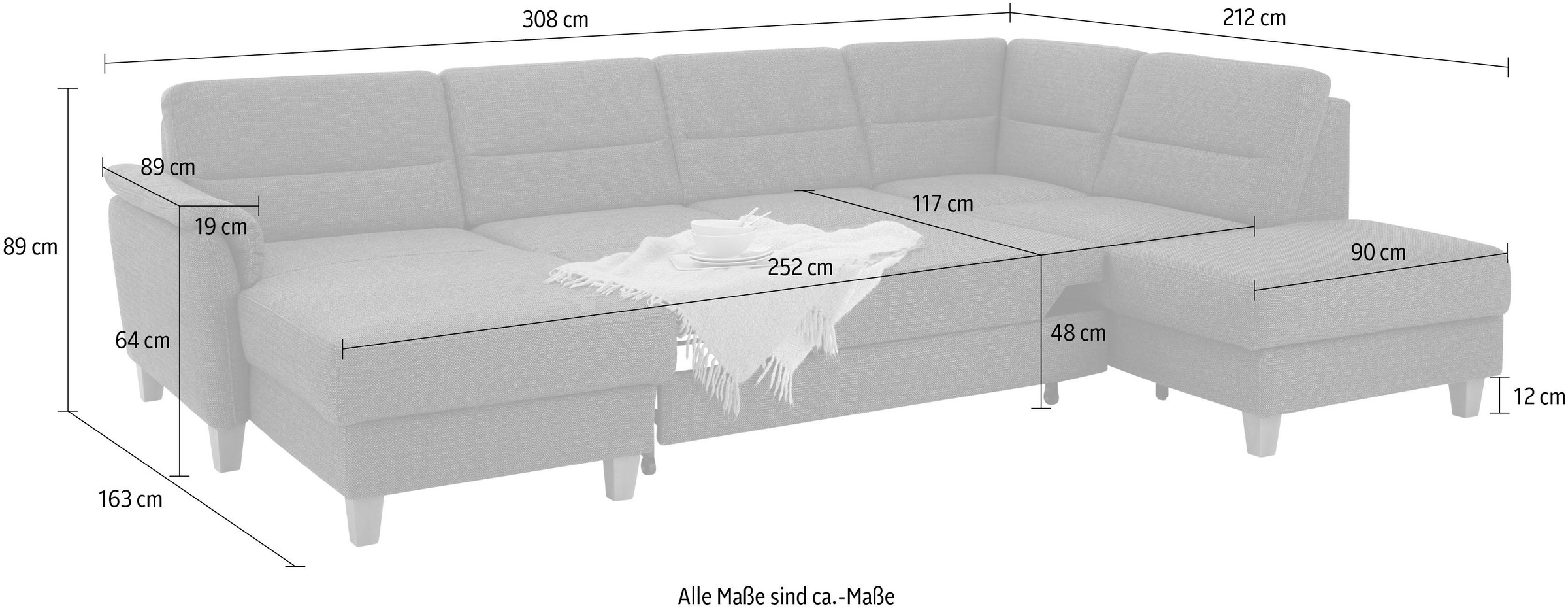 Home affaire Wohnlandschaft »Palmera U-Form«, Federkern, wahlweise mit Bettfunktion und mit/ohne Stauraum
