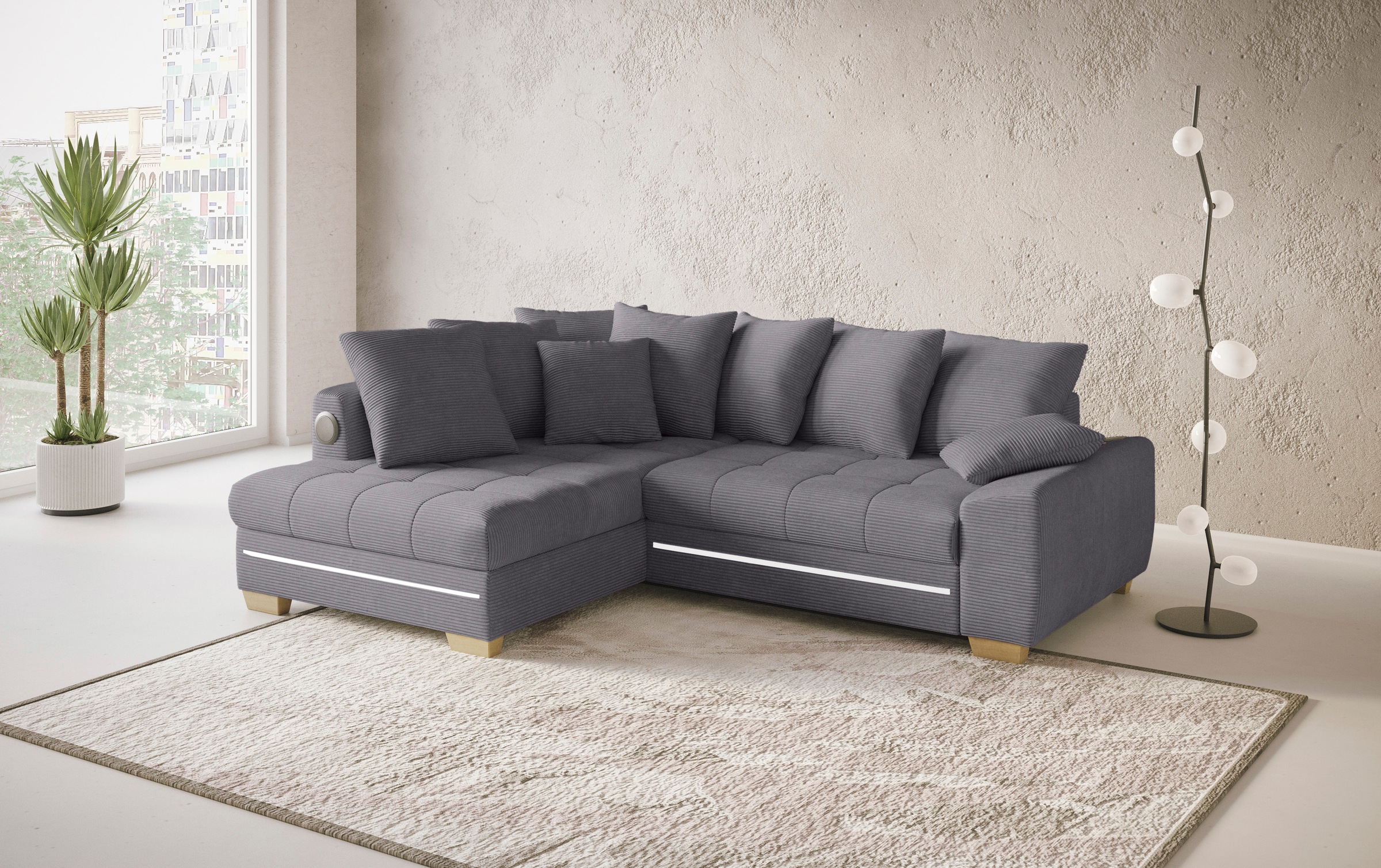 Mr. Couch Ecksofa »Nikita II, L-Form«, RGB-LED, Bluetooth-Soundsystem, wahlweise mit Bett, Bettkasten