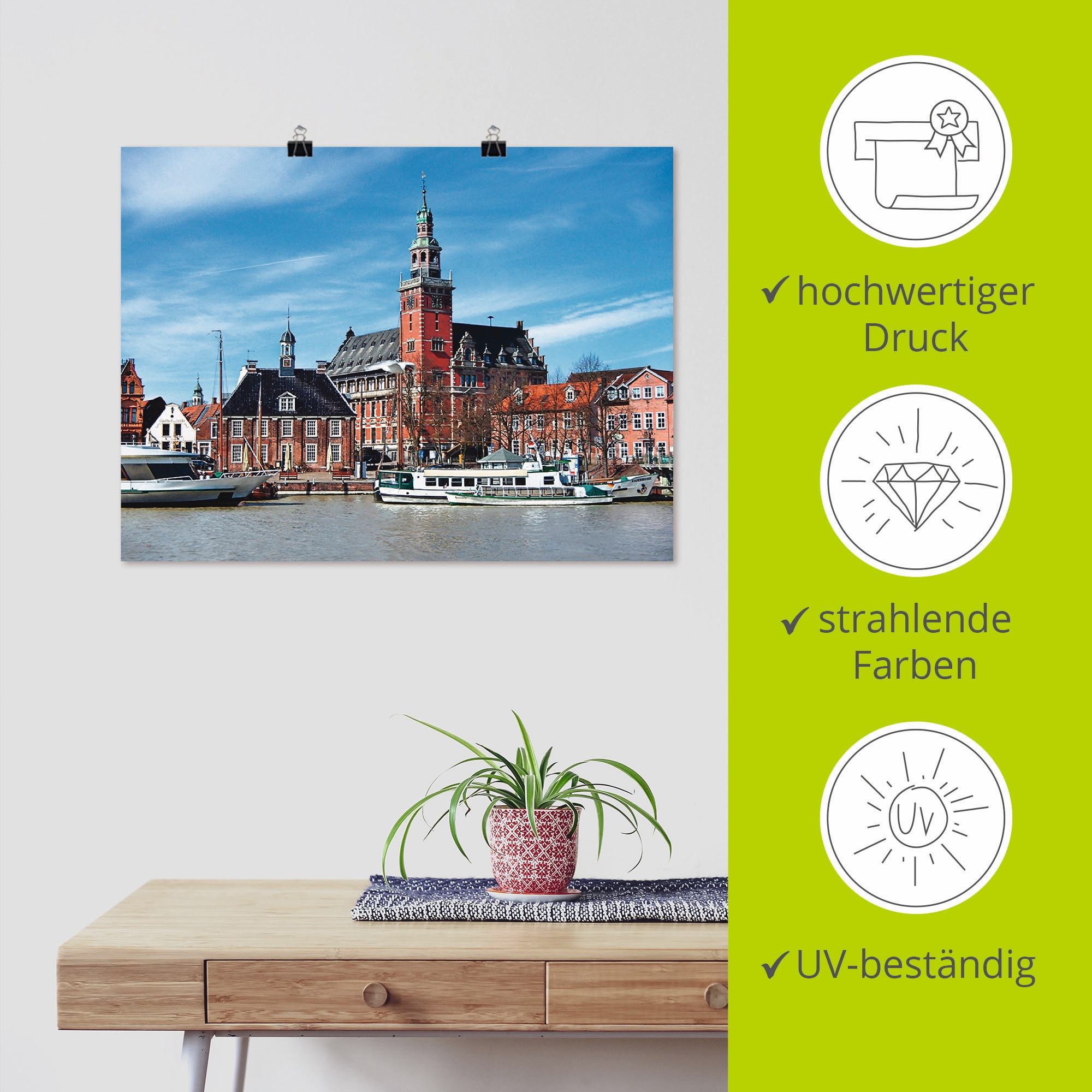 Artland Poster »Leer Ostfriesland Stadtansicht«, Deutschland, (1 St.), als Leinwandbild, Wandaufkleber oder Poster in versch. Größen