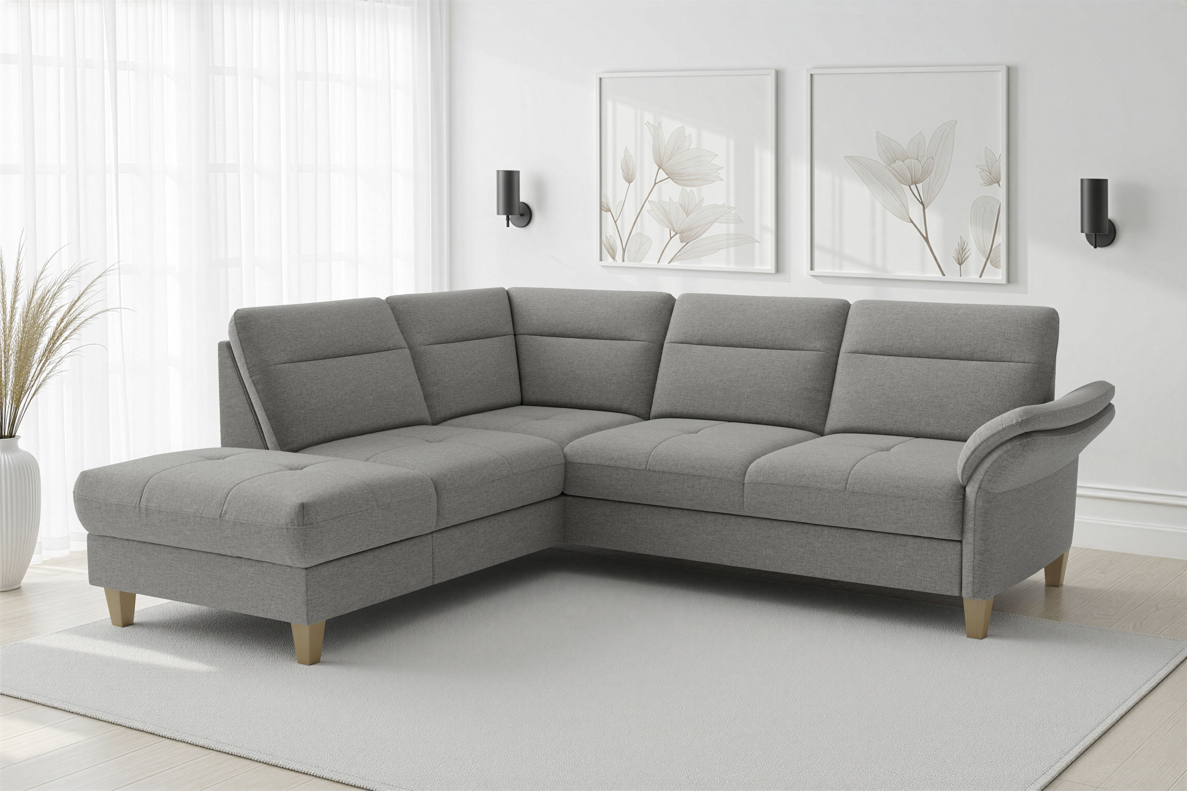 sit&more "Pamela L-Form, B: 218 cm, optional Schlaffunktion & Bettkasten" wahlweise mit Armteilverstellung, Sofa mit Federkern, Sitzhöhe: 48 cm