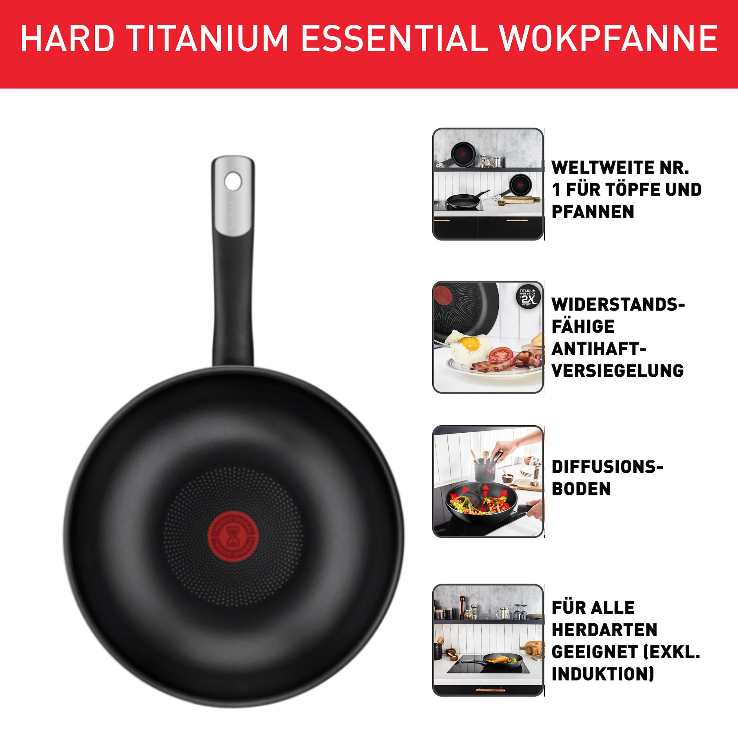 Tefal Bratpfanne »Hard Titanium Essential« Aluminium 1 Stk. tlg. 28 cm, Antihaftbeschichtung, Thermo-Signal, tiefe Form, made in France