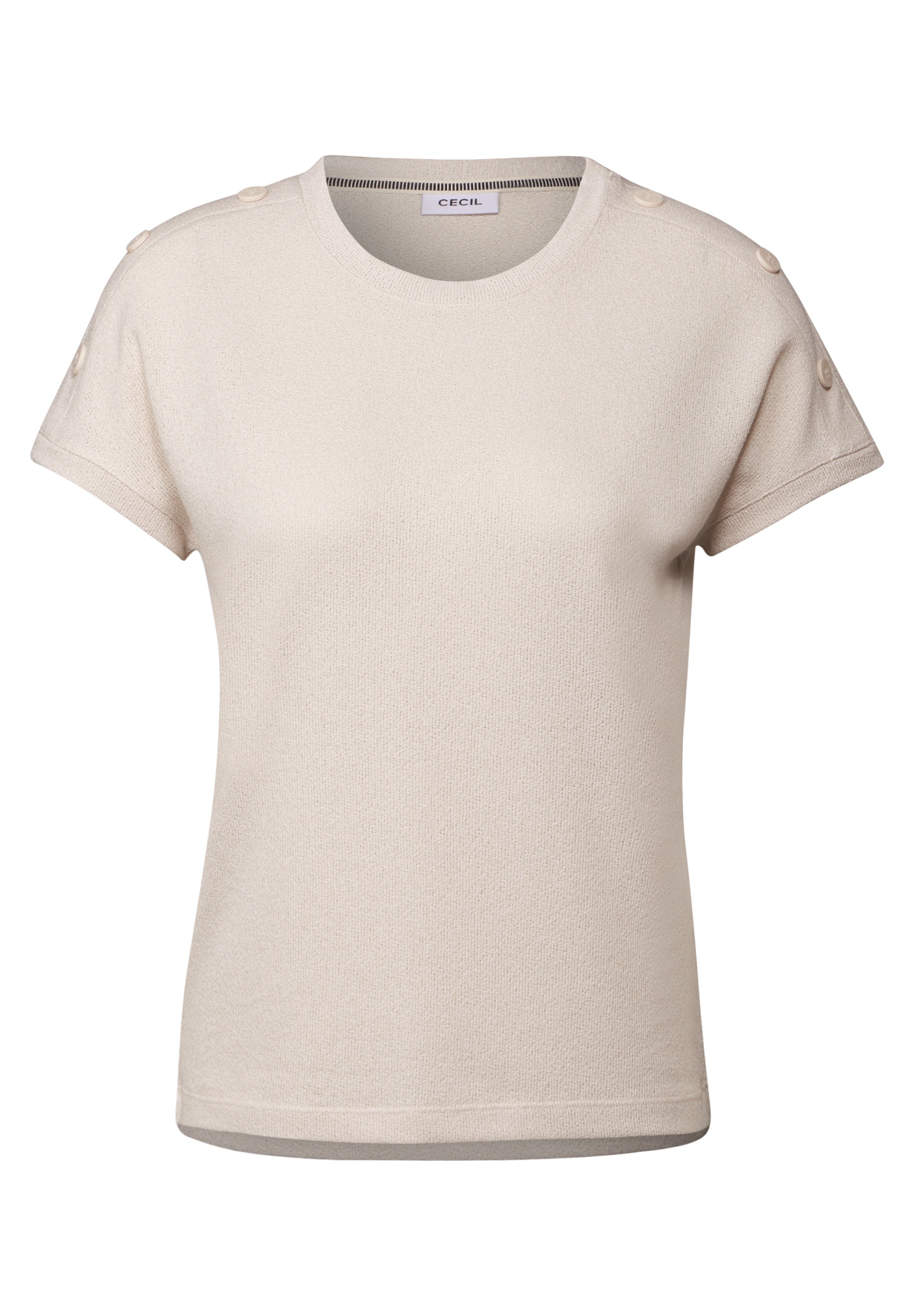 T-Shirt CECIL, Damen, Gr. XL (44), beige (light beige), Stoff, 60% Viskose, 40% Polyester, unifarben, gerade normal, Rundhals, Bündchen, Shirts T-Shirt, aus softem Materialmix 3