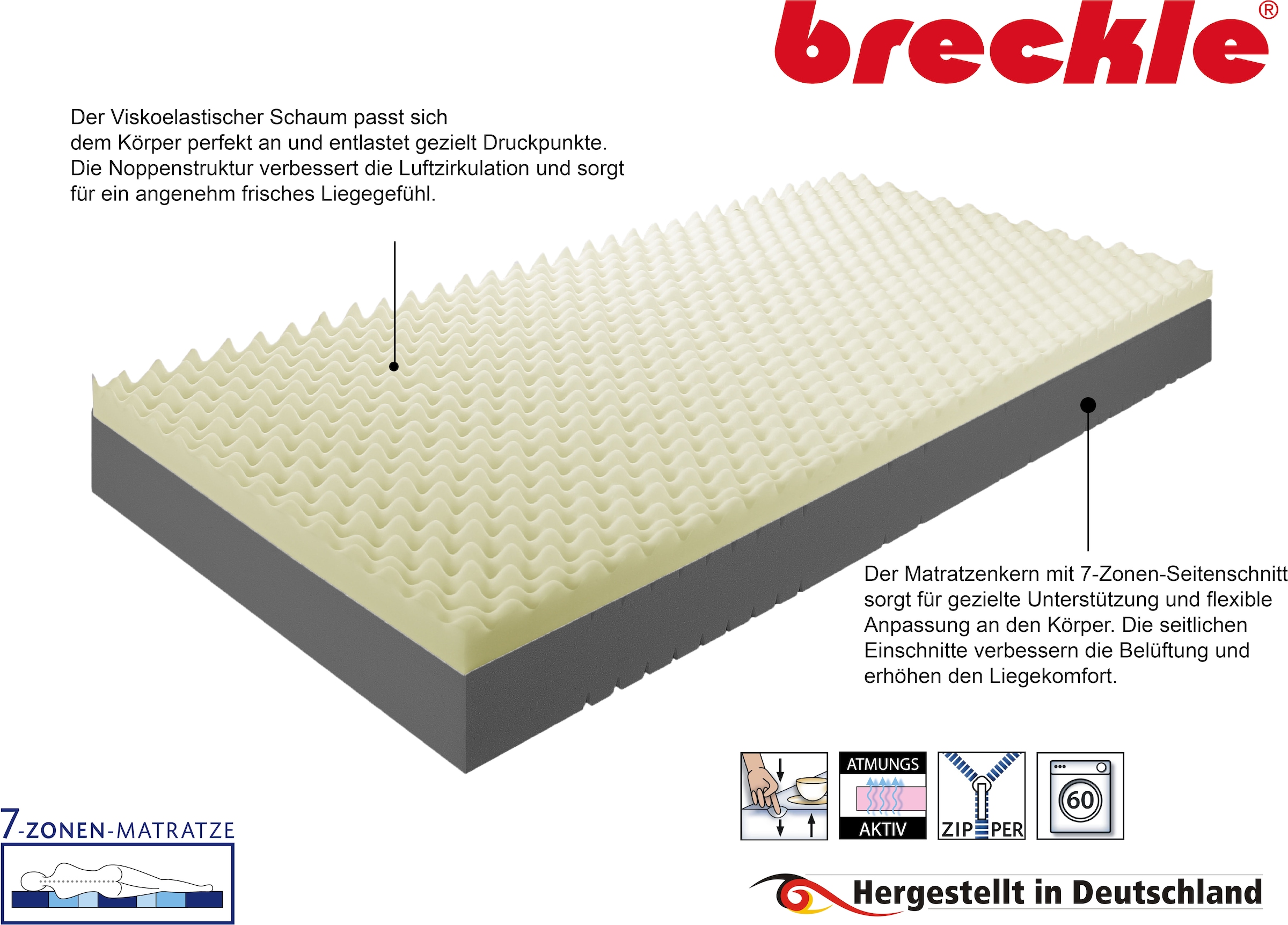 Breckle Visco-Matratze »Memory Pur« 25 cm hoch Raumgewicht: 28 kg/m³ 1 Stk. tlg. Optimale Körperanpassung, Matratze in diversen Größen erhältlich