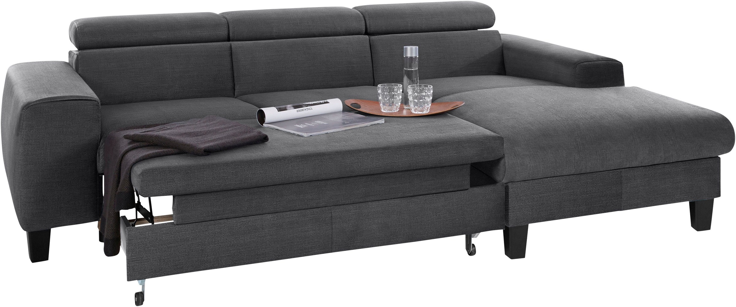 COTTA Polstergarnitur »Morven L-Form«, (Set), Set bestehend aus: Ecksofa mit Kopfteilverstellung & Hocker