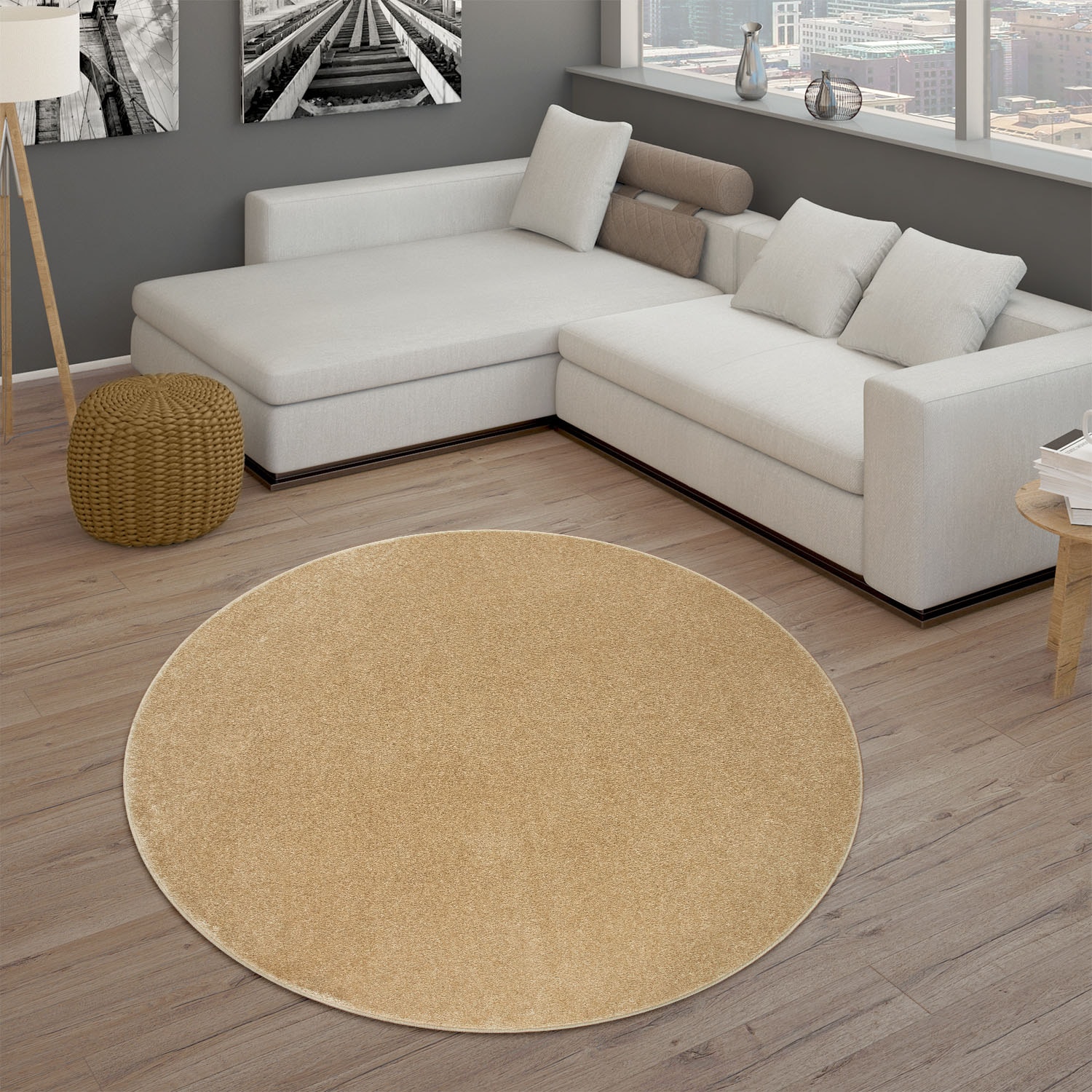 Paco Home Teppich »Porto 890«, rund, 13 mm Höhe, Kurzflor, Uni-Farben, ideal im Wohnzimmer & Schlafzimmer