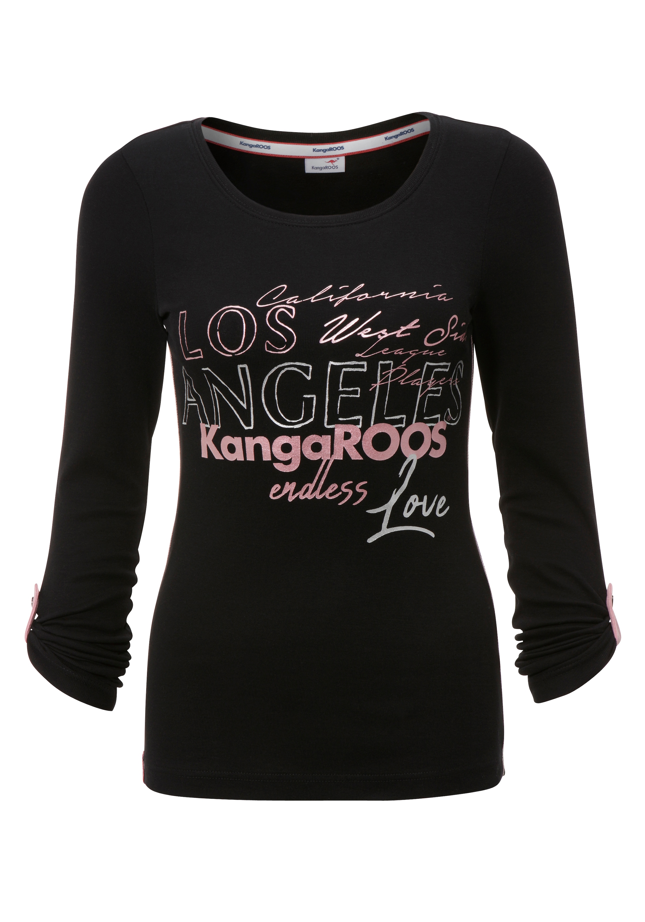 KangaROOS Langarmshirt mit großem Logo-Print & Krempelärmeln
