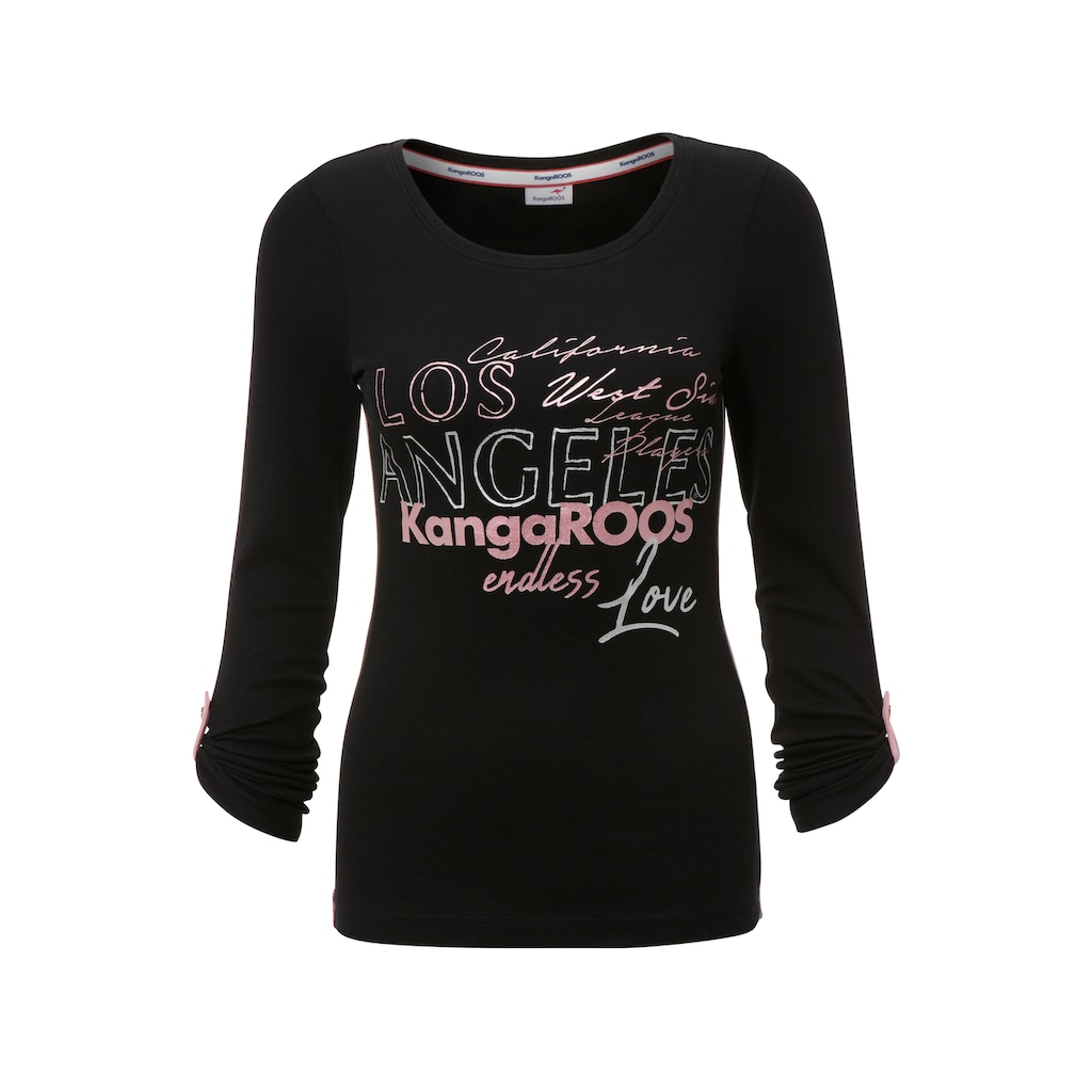 KangaROOS Langarmshirt mit großem Logo-Print & Krempelärmeln