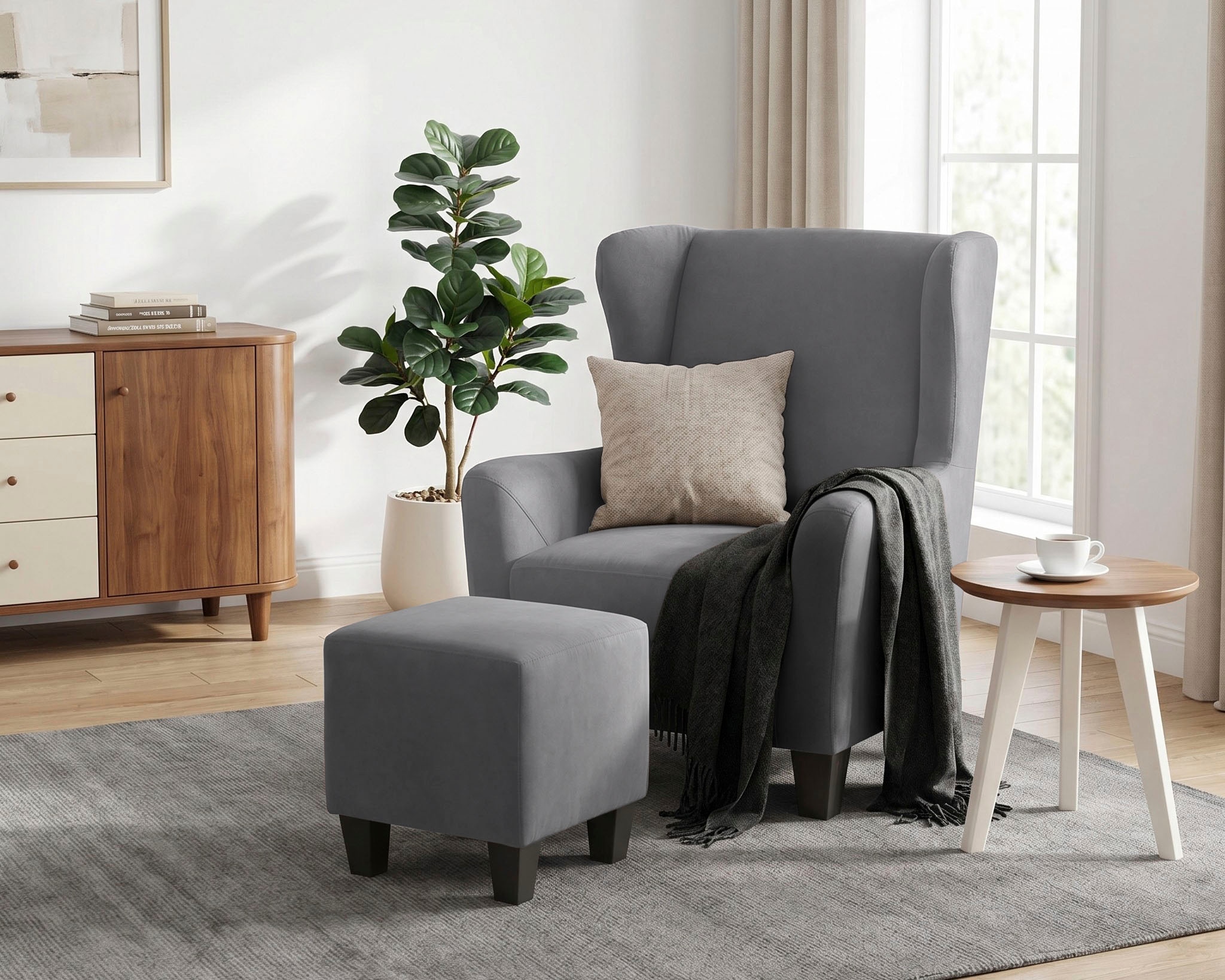 OTTO home Ohrensessel »CHILLY, Microfaser-Bezug, Sessel mit Hocker« Set, bestehend aus Sessel und Hocker, 2 Stk. tlg. Unser Dauertiefpreis