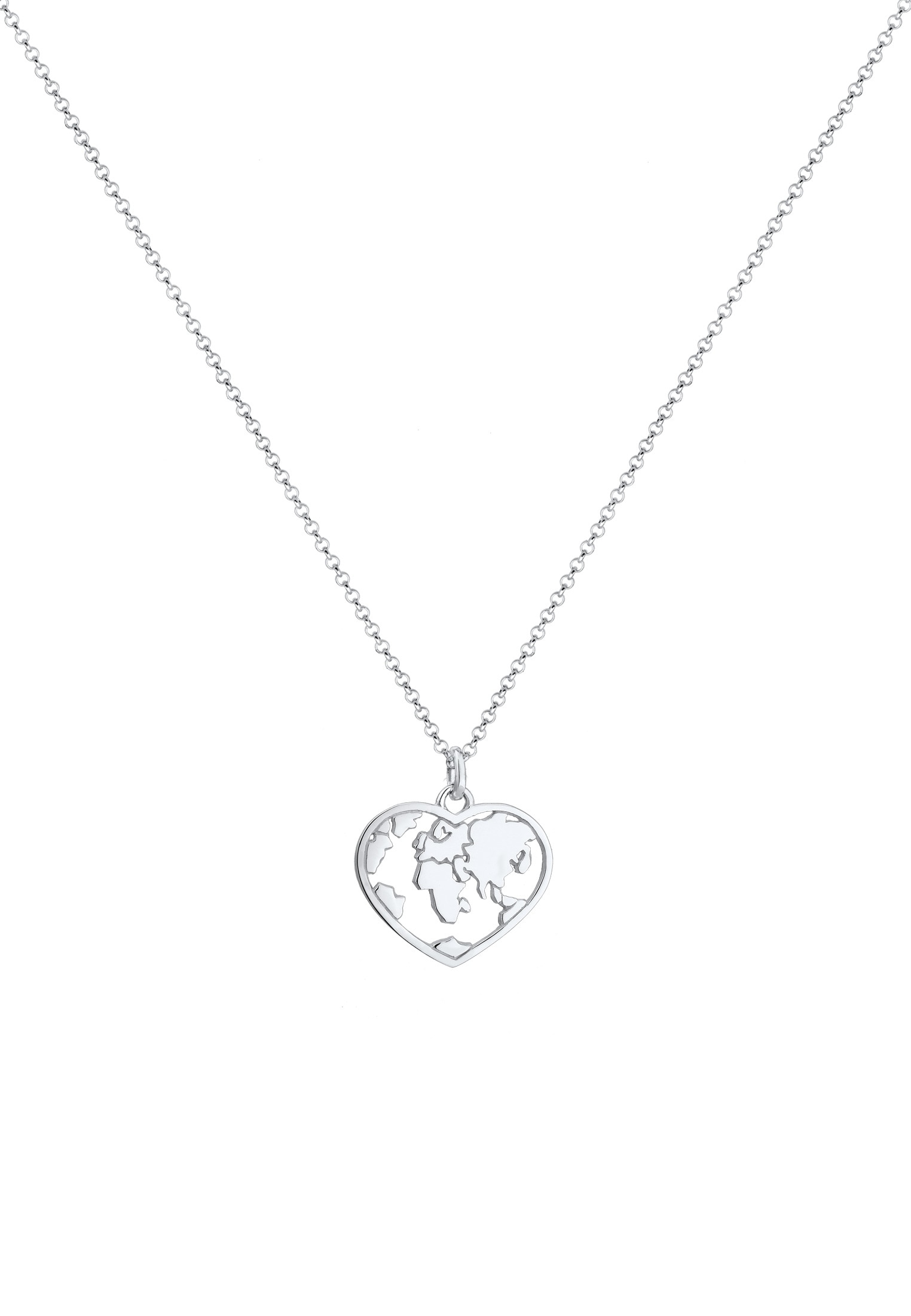 Elli Kette mit Anhänger »Herz Weltkugel Globus Erbskette Trend 925 Silber«