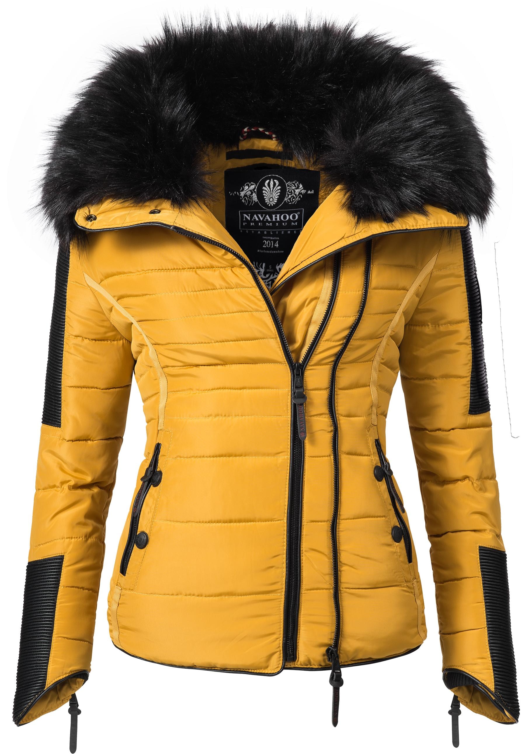 Navahoo Steppjacke "Yuki2", ohne Kapuze, stylische Winterjacke mit edlem Kunstfell-Kragen