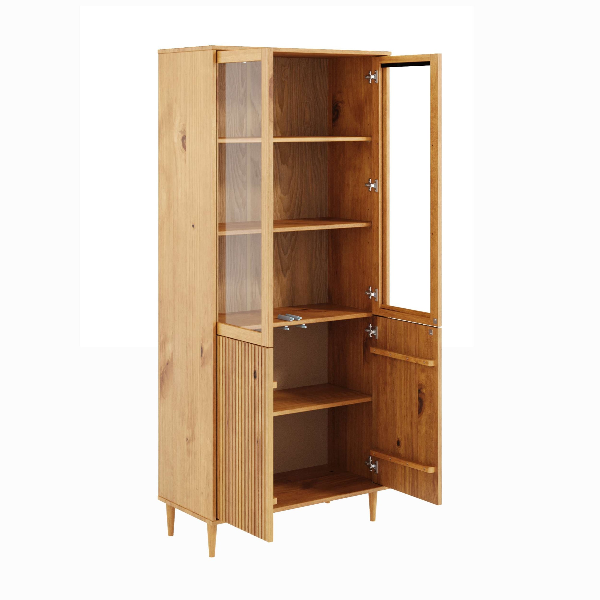 OTTO home Vitrine »Malmedy Front mit gefrästen Rillen« aus massivem Kiefernholz, Push-to-open, FSC, Breite 80 cm, Höhe 180 cm