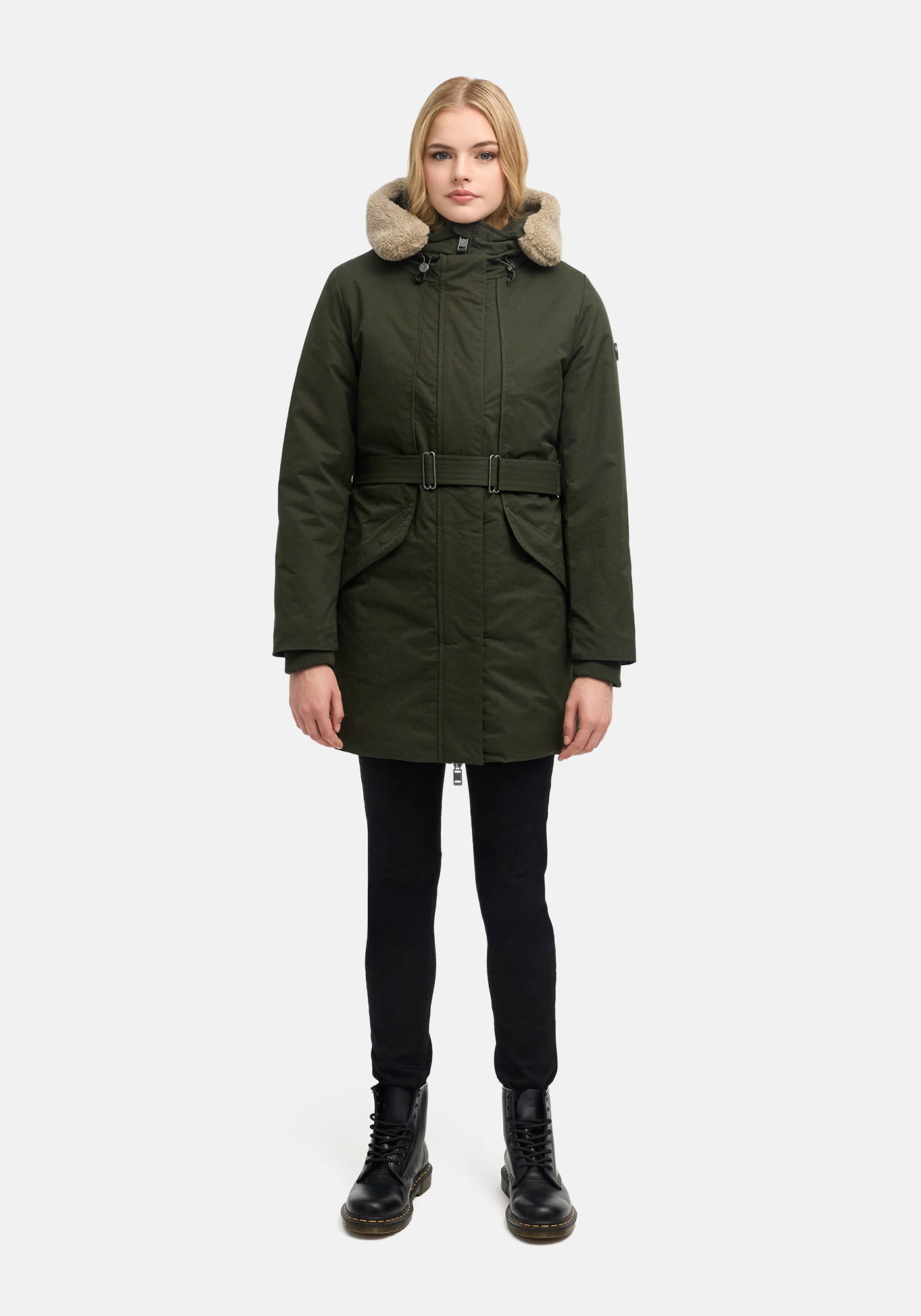 Marikoo »Calistaa« mit Kapuze Warmer Damen Wintermantel mit Taillengürtel und hohem Kragen