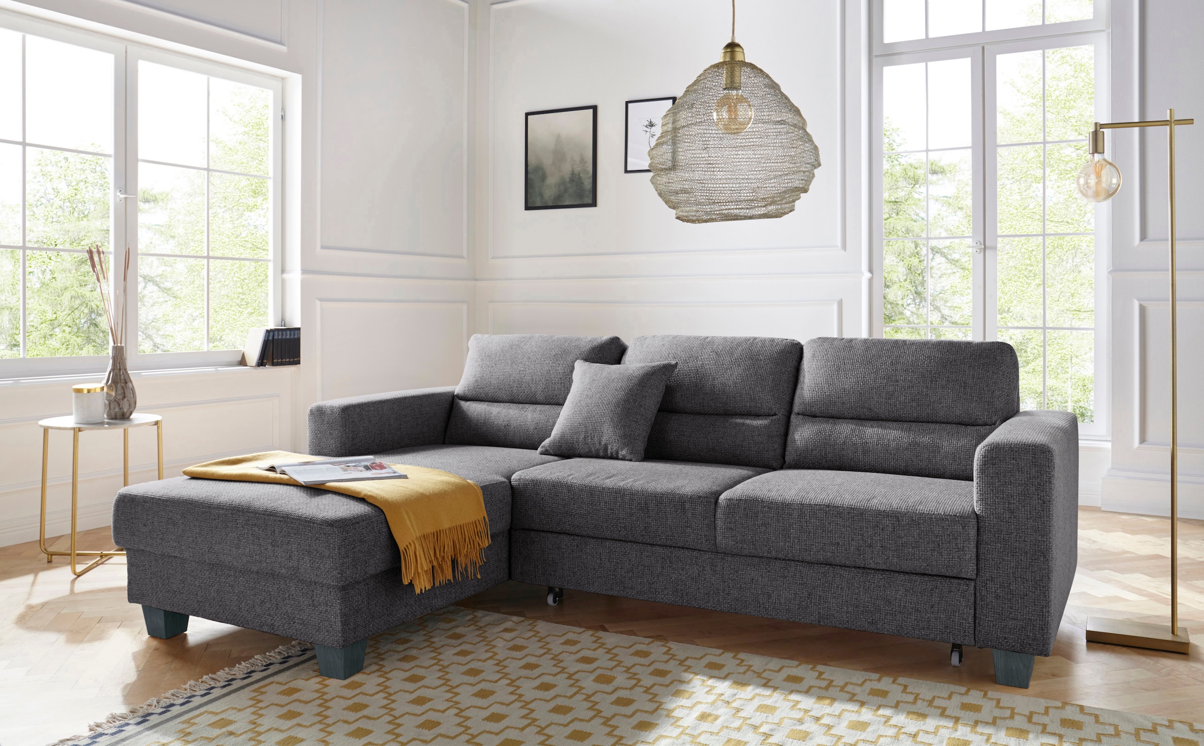 TRENDMANUFAKTUR Ecksofa »Chamber, zeitlos und modern, bequem mit hohem Sitzkomfort, L-Form«, inklusive einer Kopfstütze, wahlweise mit Schlaffunktion