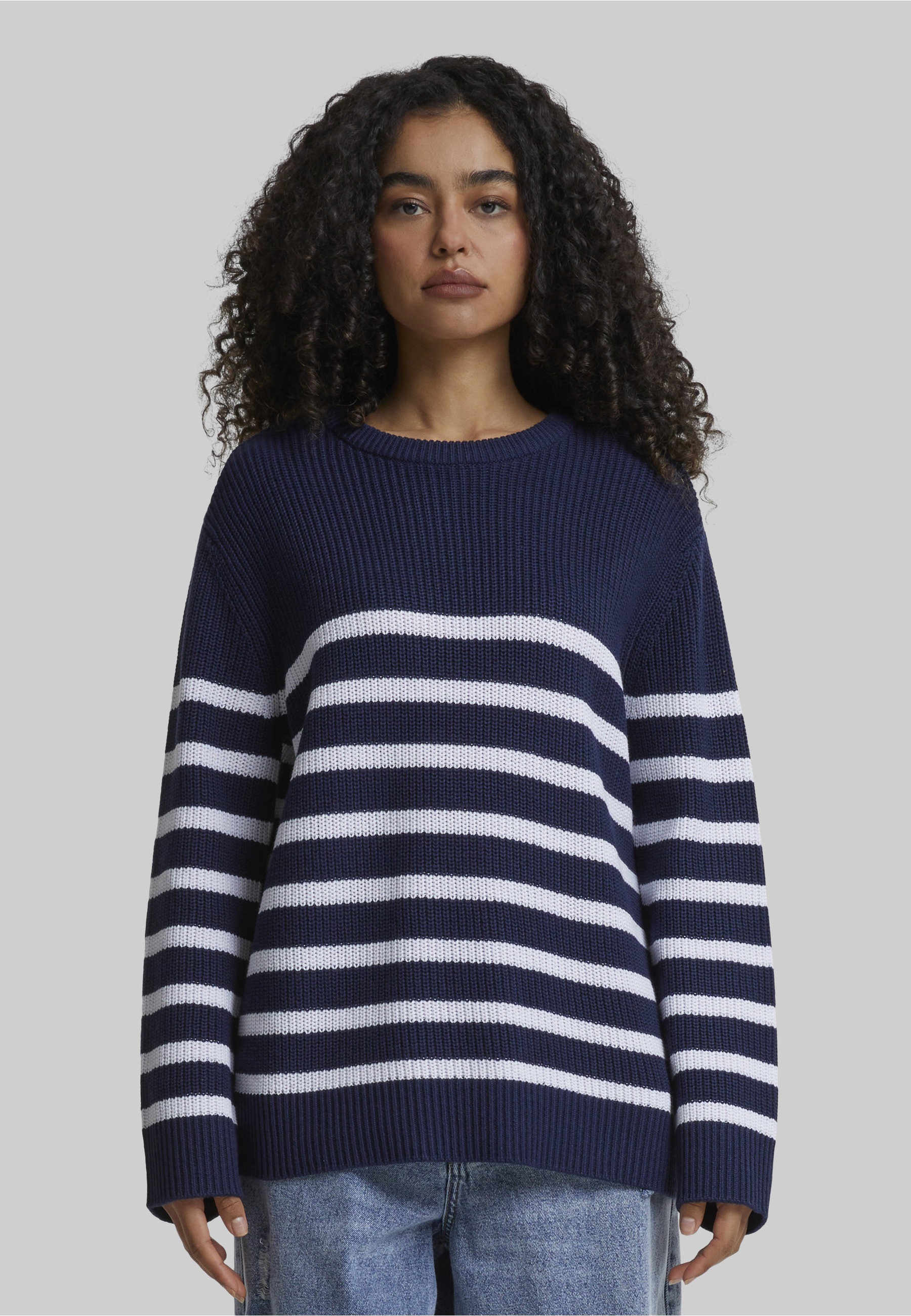 URBAN CLASSICS Fleecepullover »Urban Classics Damen Ladies Rib Striped Sweater«, 1 Stk.
