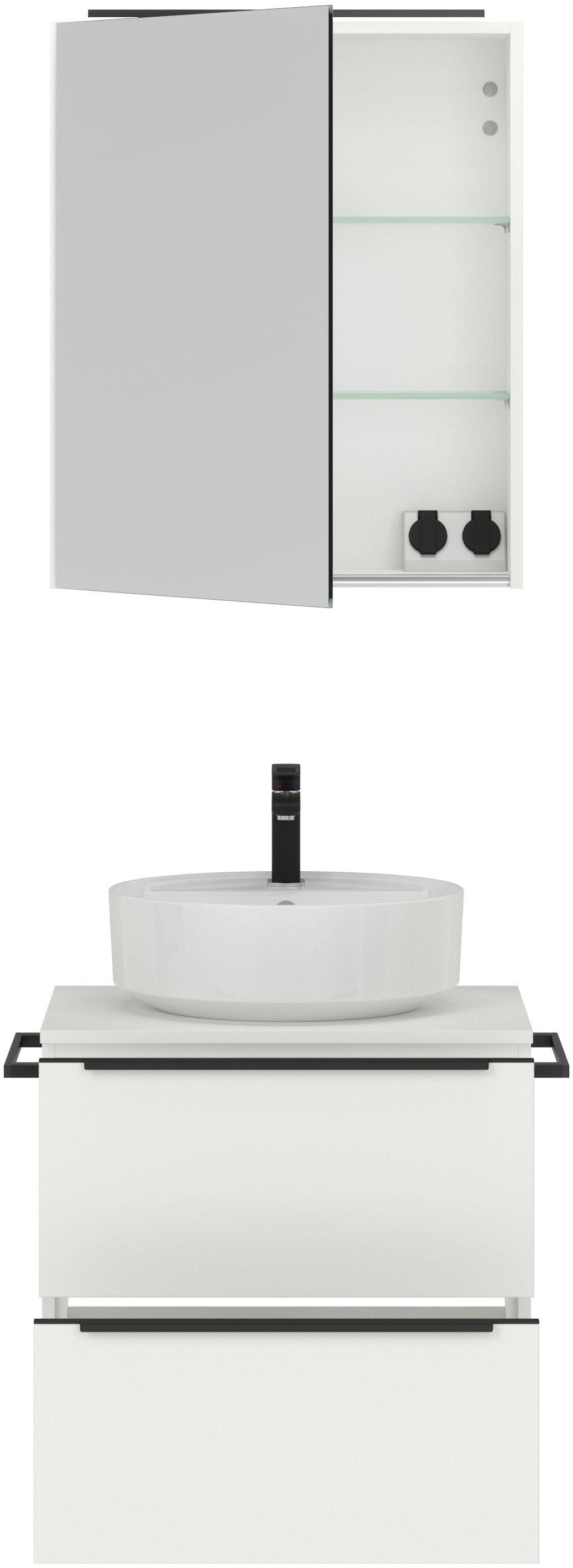nobilia® Badmöbel-Set »Alvene« vormontiert, mit Soft-Close, 2 Stk. tlg. inkl. Spiegelschrank mit Beleuchtung und Dimmerfunktion, in 4 Breiten
