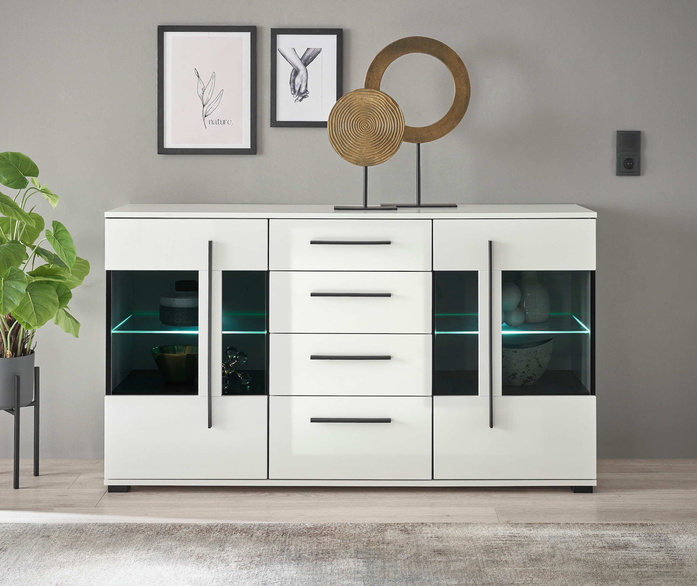 INOSIGN Sideboard »Cantara, moderner Schrank, Kommode in Eiche Evoke oder weiß«, schwarze Stangengriffe, ausreichend Stauraum, vielseitig einsetzbar