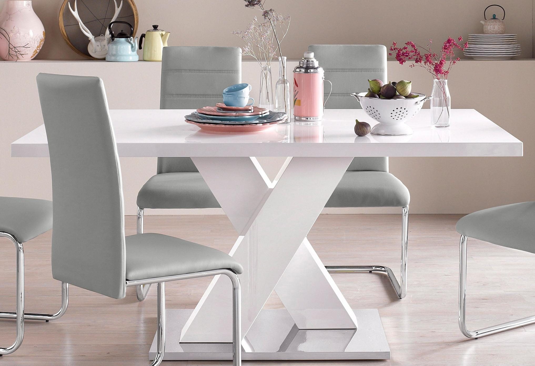 INOSIGN Esstisch »Ali, TOPSELLER! Modernes Design«, (Tisch, Küchentisch), Breite 160 cm, weiß Hochglanz, Bodenplatte aus Metall