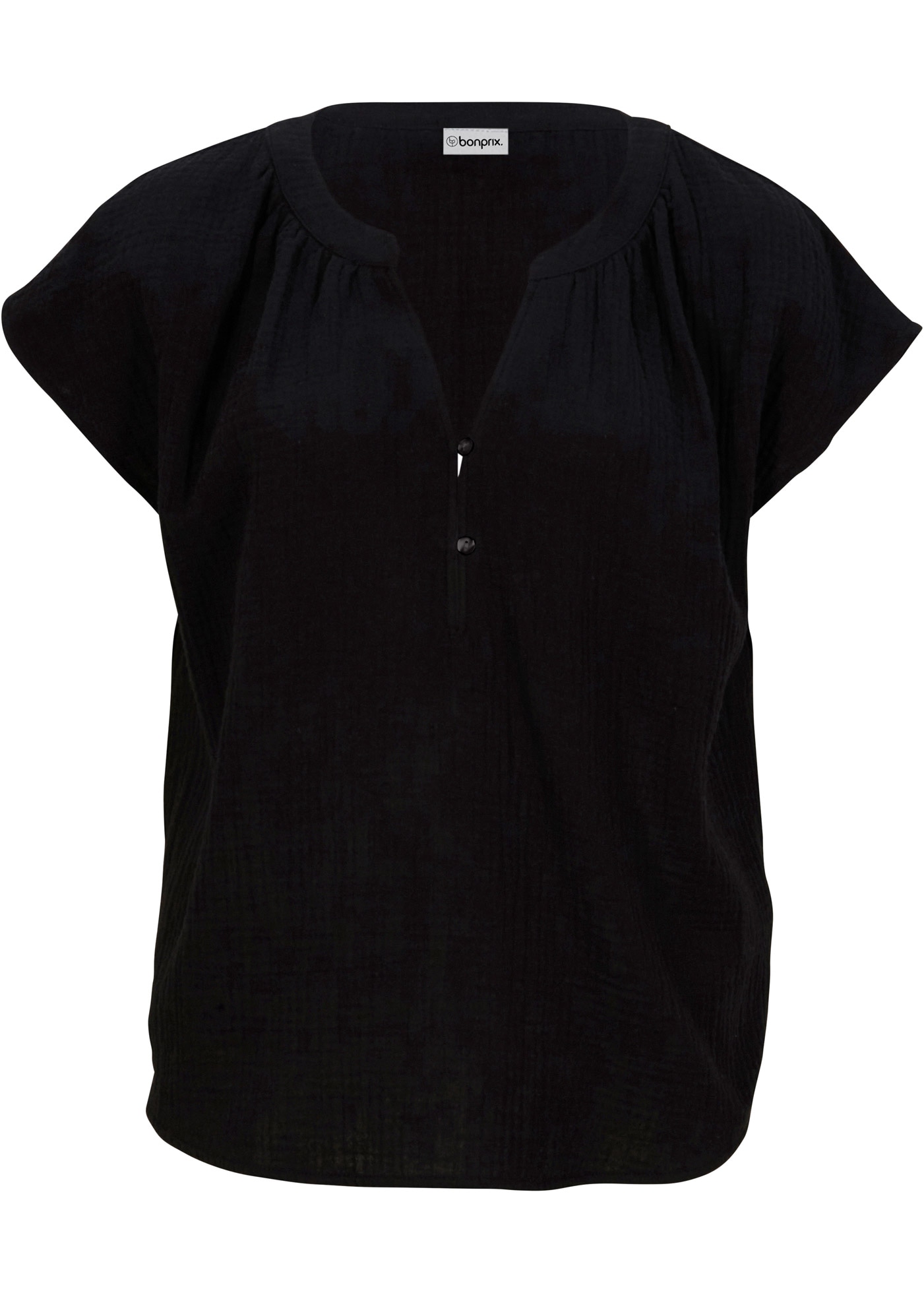 bonprix Shirtbluse »Musselin-Blusentop aus reiner Baumwolle« Oversize-Passform, mit V-Ausschnitt, aus Baumwolle