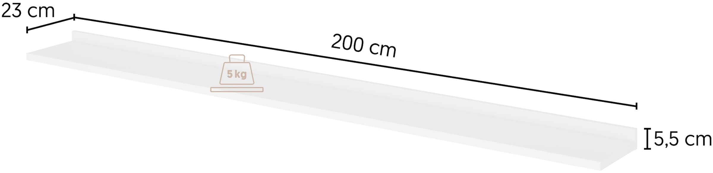 Home affaire Wandboard »Tuluza, Breite 200cm, praktisches Regal für die Wand« 1-tlg Wandregal viel Stauraum, ideal für Deko & Bücher