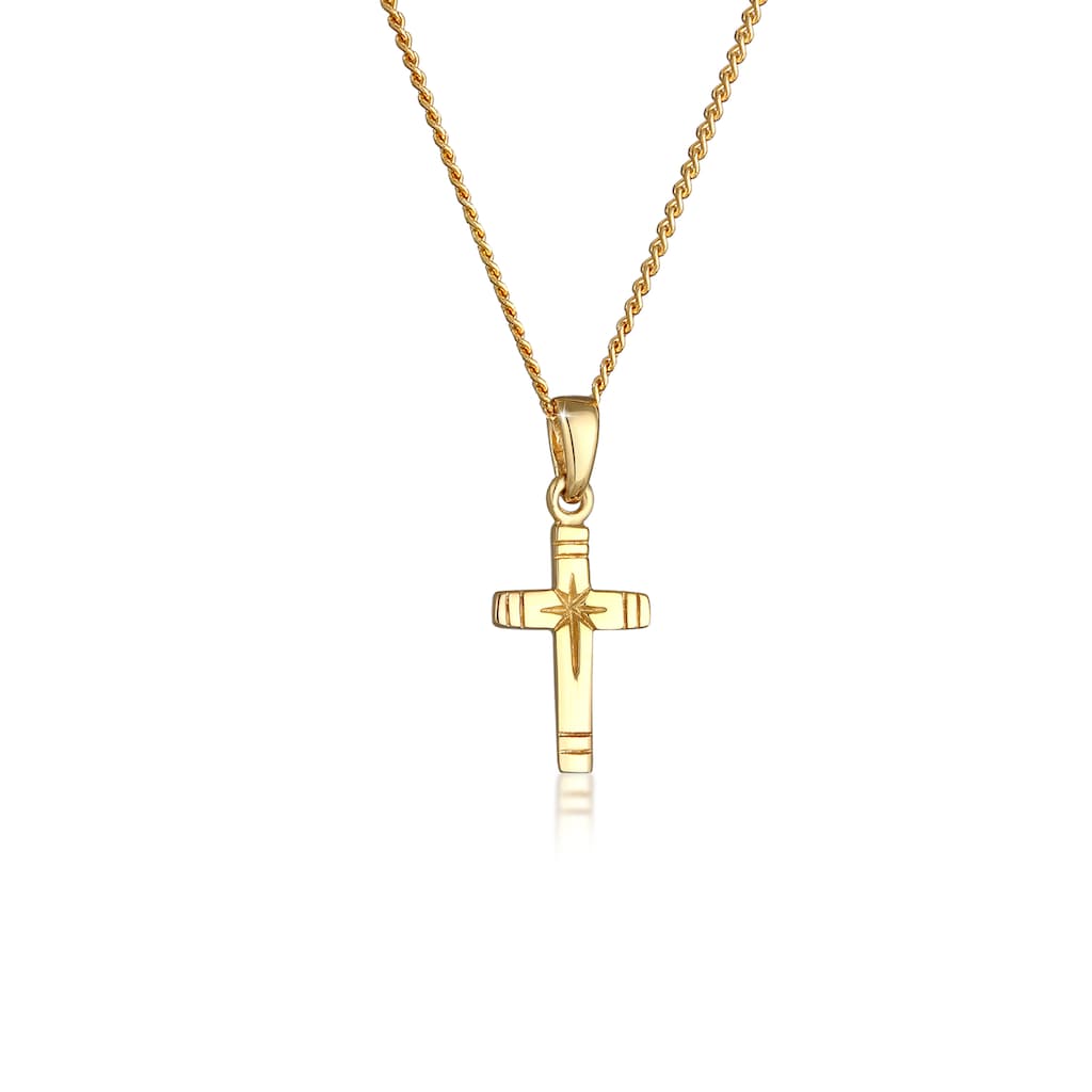 Elli Premium Kette mit Anhänger »Kreuz Anhänger Religion Panzerkette 585er Gelbgold«