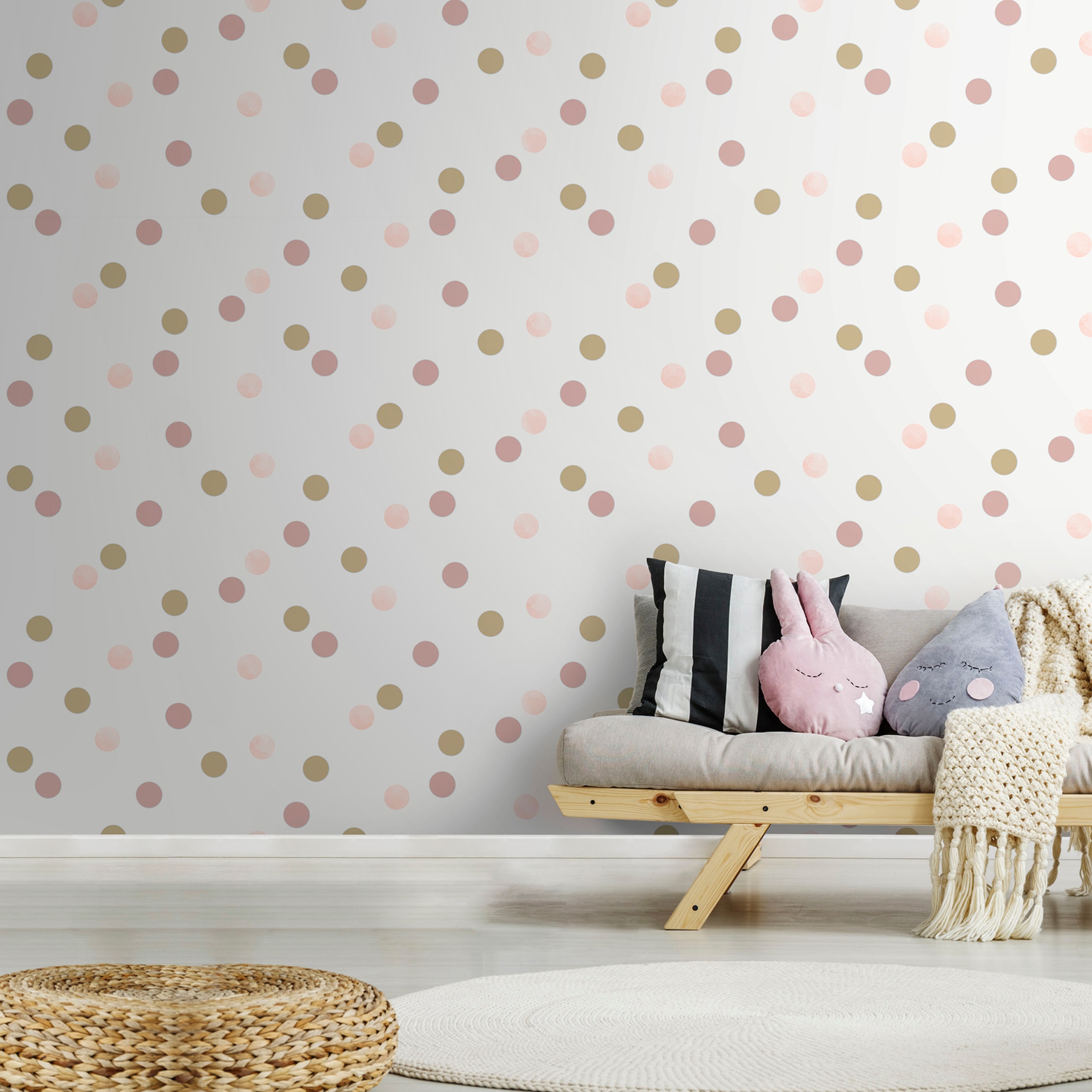 Art for the home Vliestapete »Punkte«, Rosa/Gold - 10mx53cm