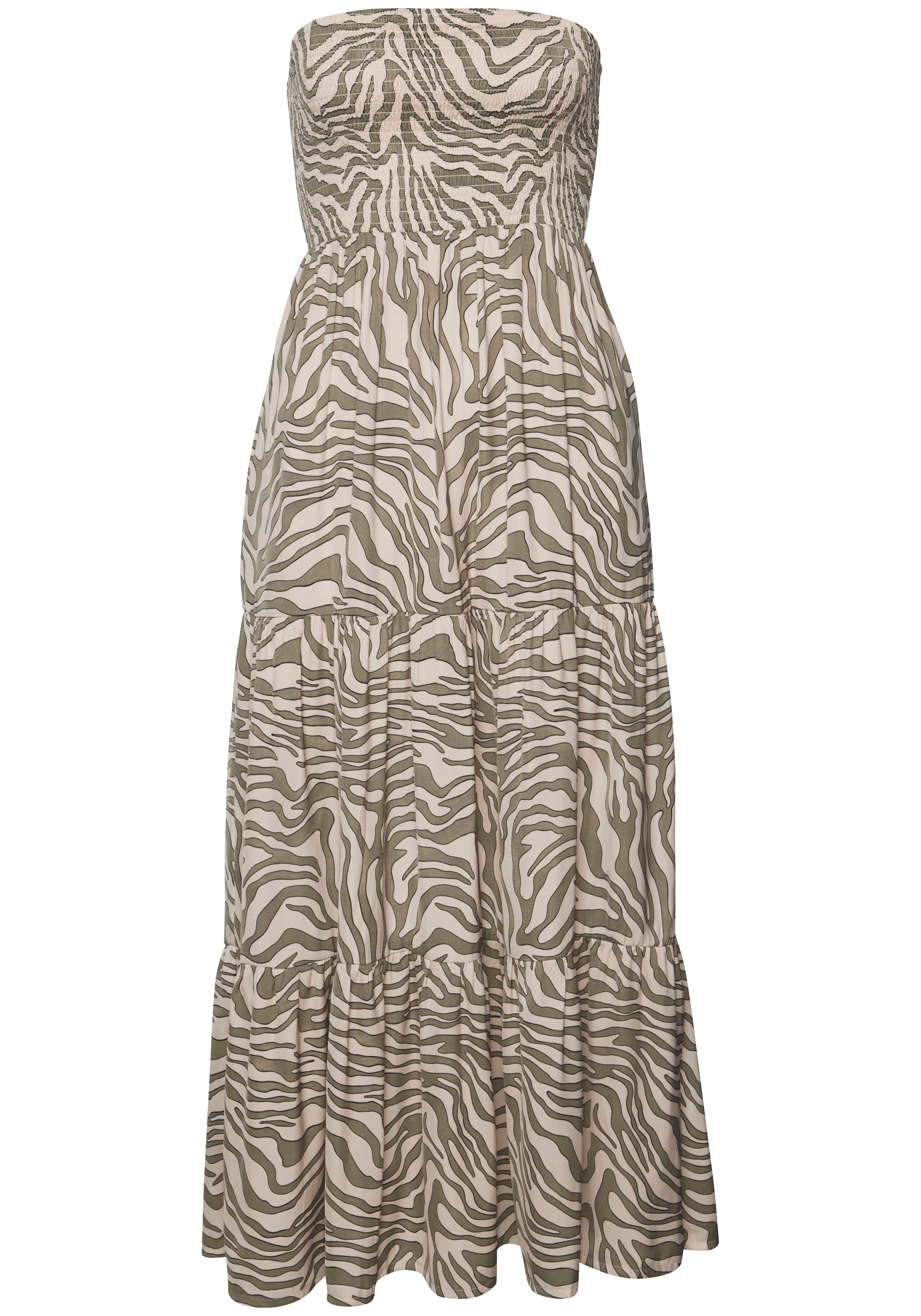 LASCANA Bandeaukleid, mit Animaldruck, schulterfreies Maxikleid, Sommerkleid mit Taschen