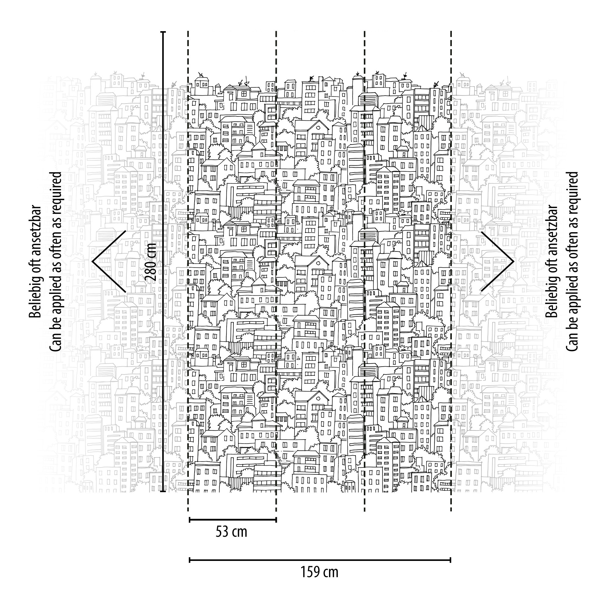 Thumbnail - living walls Fototapete "THE WALL III Tapete mit Häusern Motivtapete Zeichnung Kunst" matt glatt Vliestapete Kinderzimme...