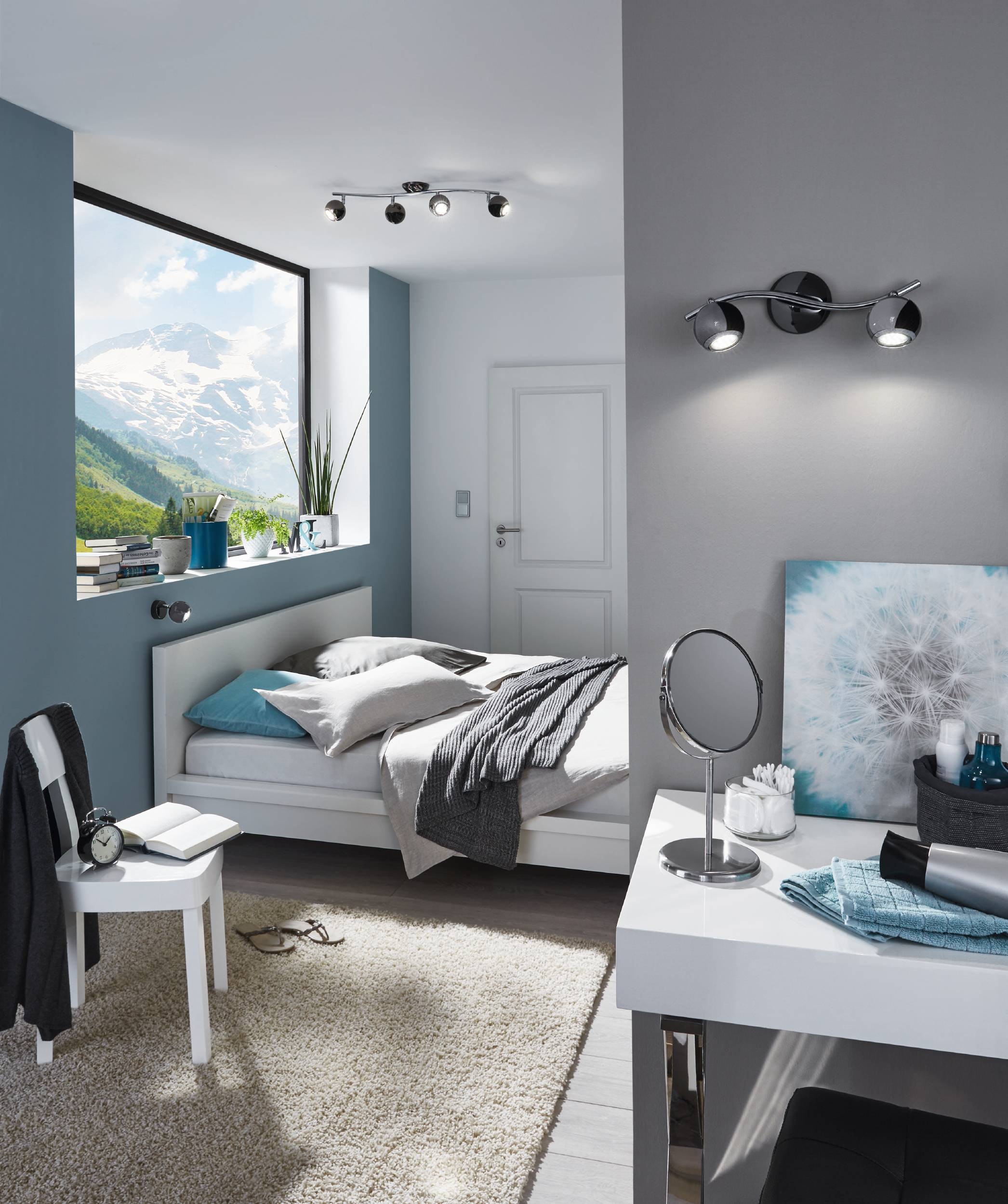 EGLO Deckenleuchte »Bimeda Deckenlampe, Flurlampe, Deckenstrahler aus Metall, GU10, Lampe« GU10 1 Stk. Warmweiß Spot - L64 x B10 cm - nickel-nero, chrom - 4X2,8W inkl.