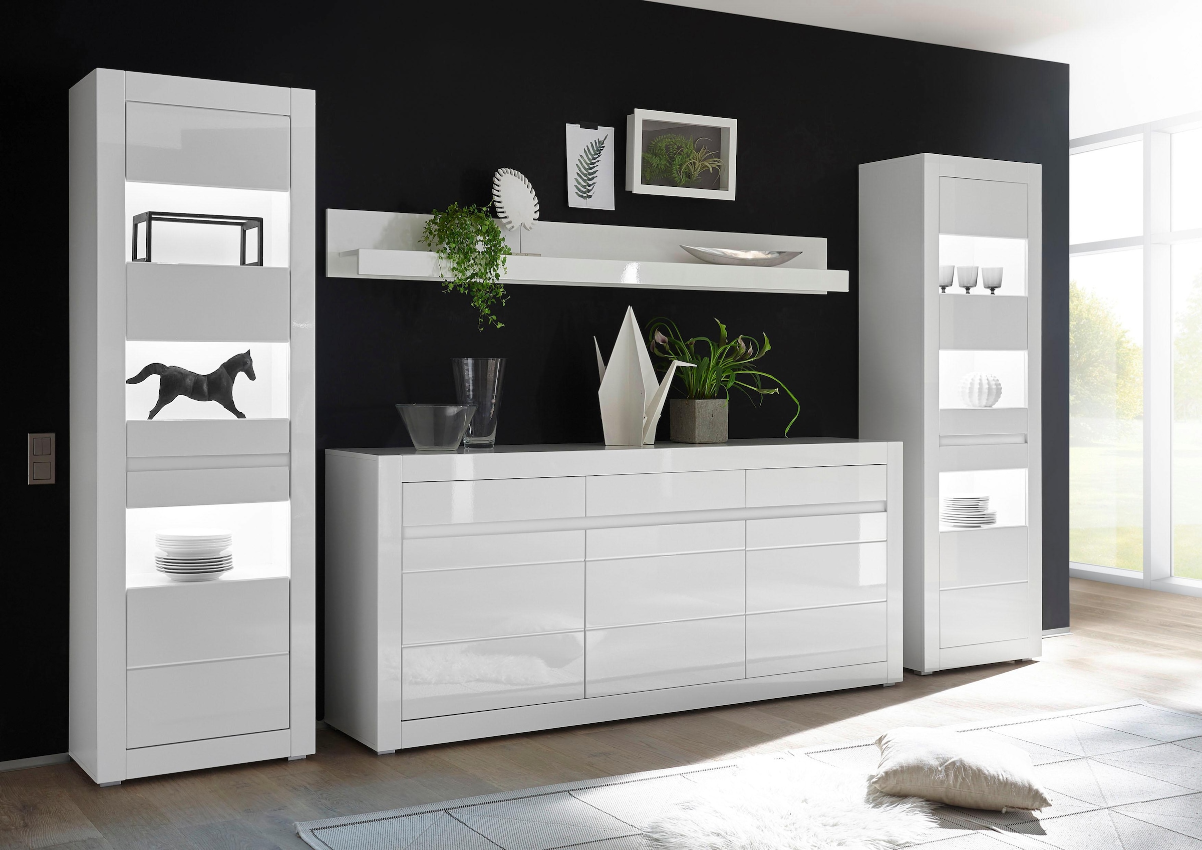 INOSIGN Sideboard »Carat«, Breite 217 cm, wird mit zwei Leisten angeliefert, 1 x grau, 1 x weiss