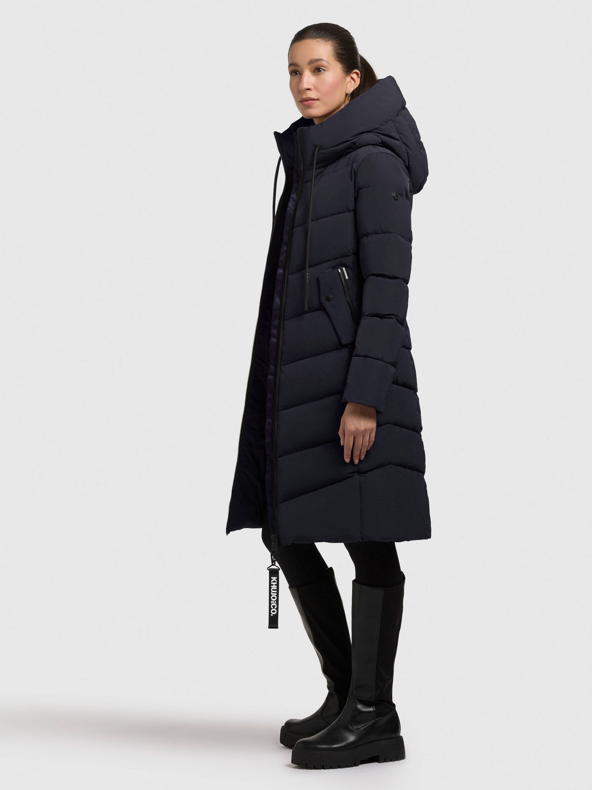Steppmantel KHUJO "MIKIA3", Damen, Gr. S, port blau, 100% Polyester, unifarben, eingesetzt elastischer Bund mit Windstopper, Mäntel Steppmantel
