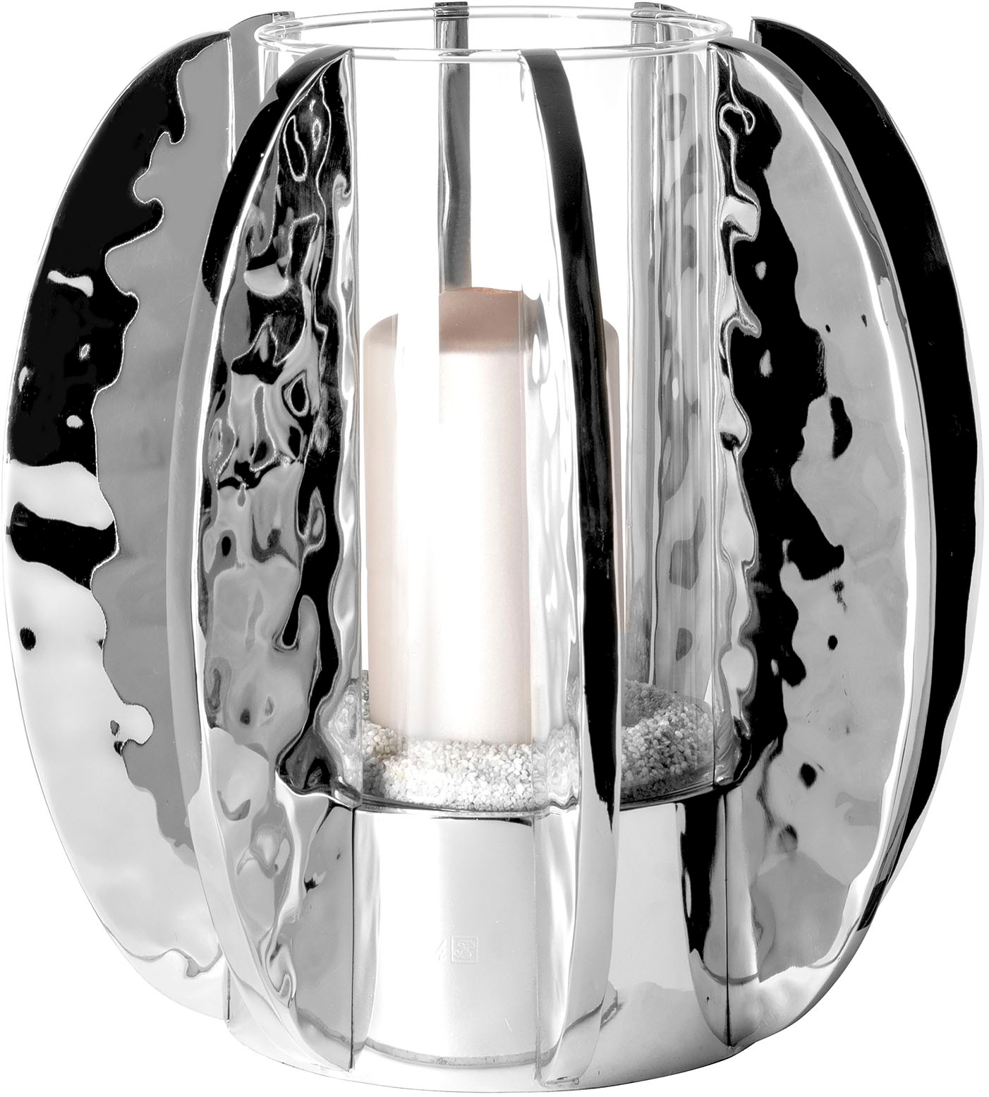 Fink "GLAMOUR" Kerzenhalter mit Glas, vernickelt, mit gehämmerter Oberfläche