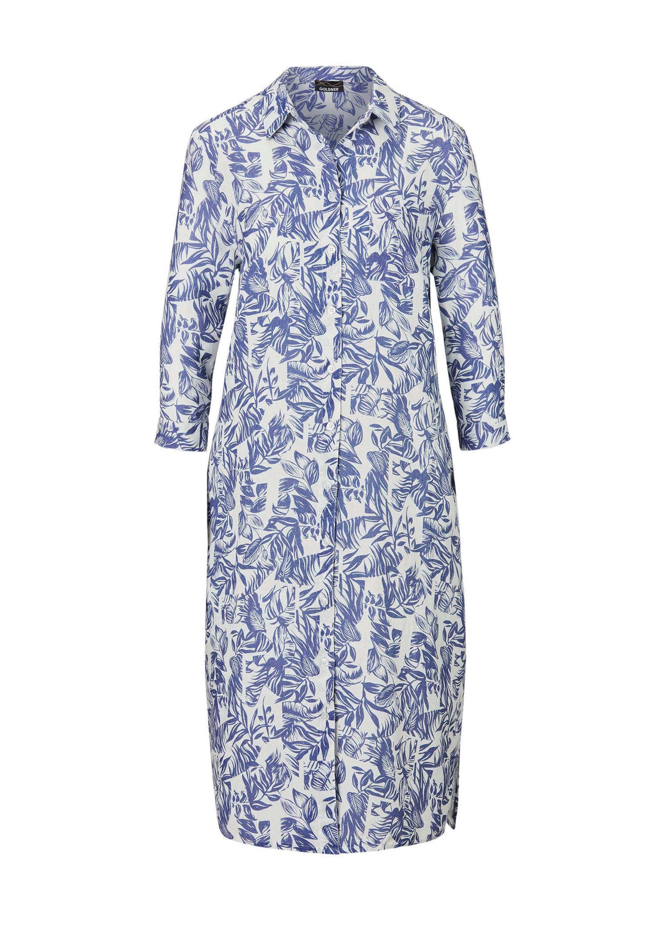 GOLDNER Sommerkleid "Leinenkleid mit Print und 3/4-Arm" Knöpfe