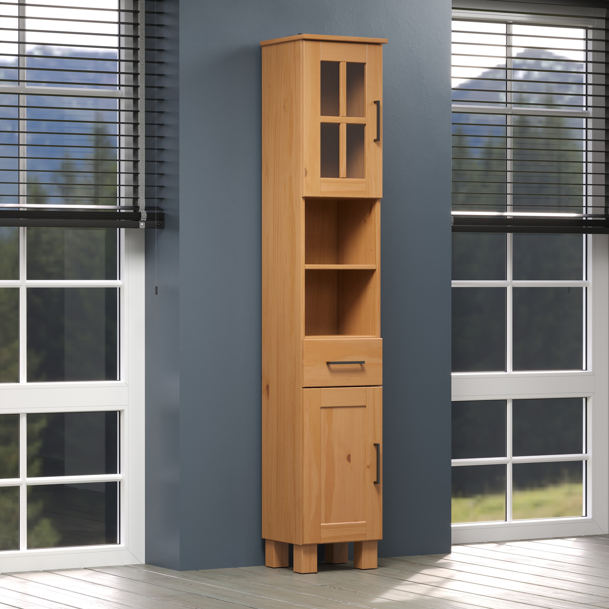 welltime Hochschrank »Ulea«, (1 St.), Badschrank aus Massivholz mit Schubkasten - Maße (B/T/H) 33/30/180 cm